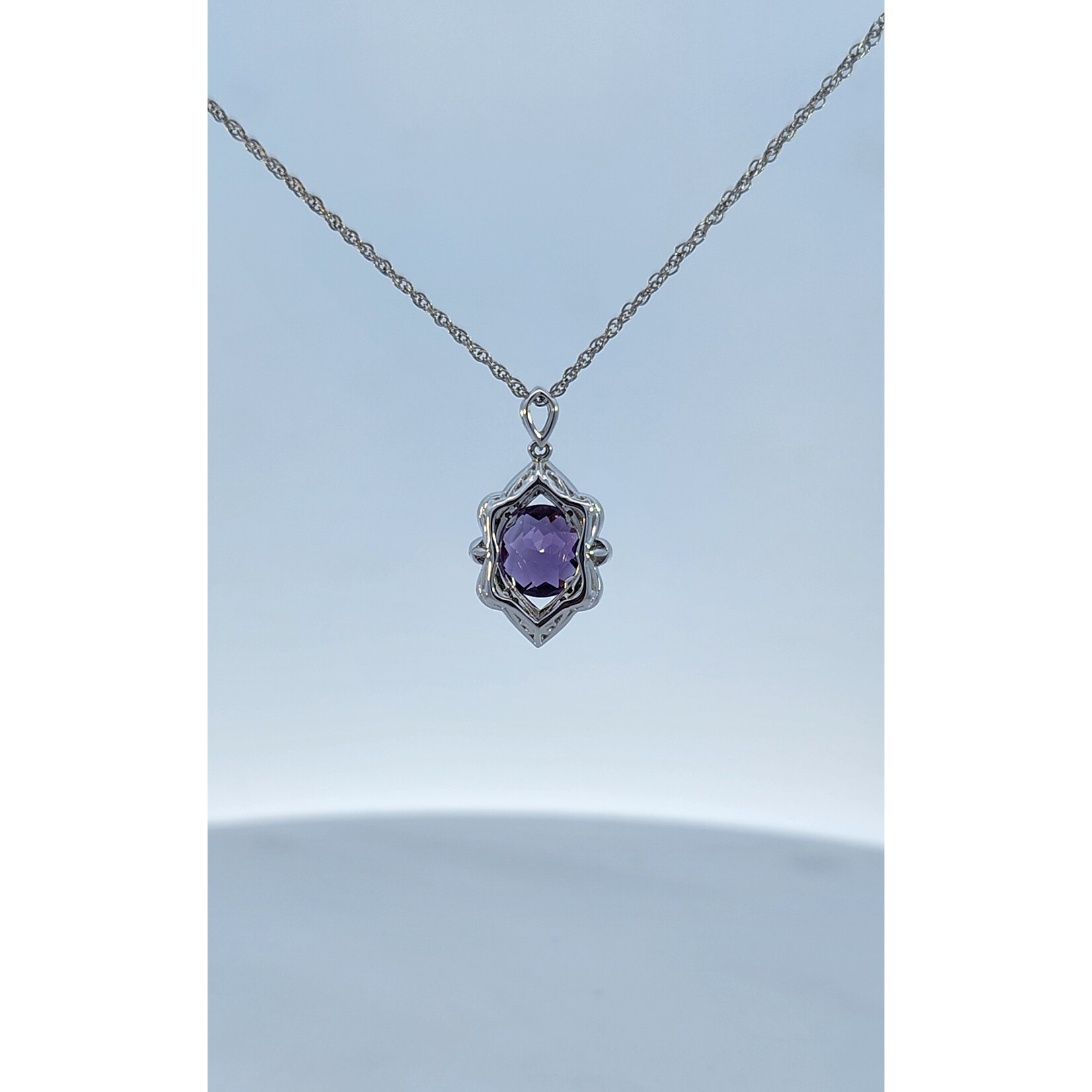 14 Karat White Gold Amethyst & Diamond Fancy Necklace