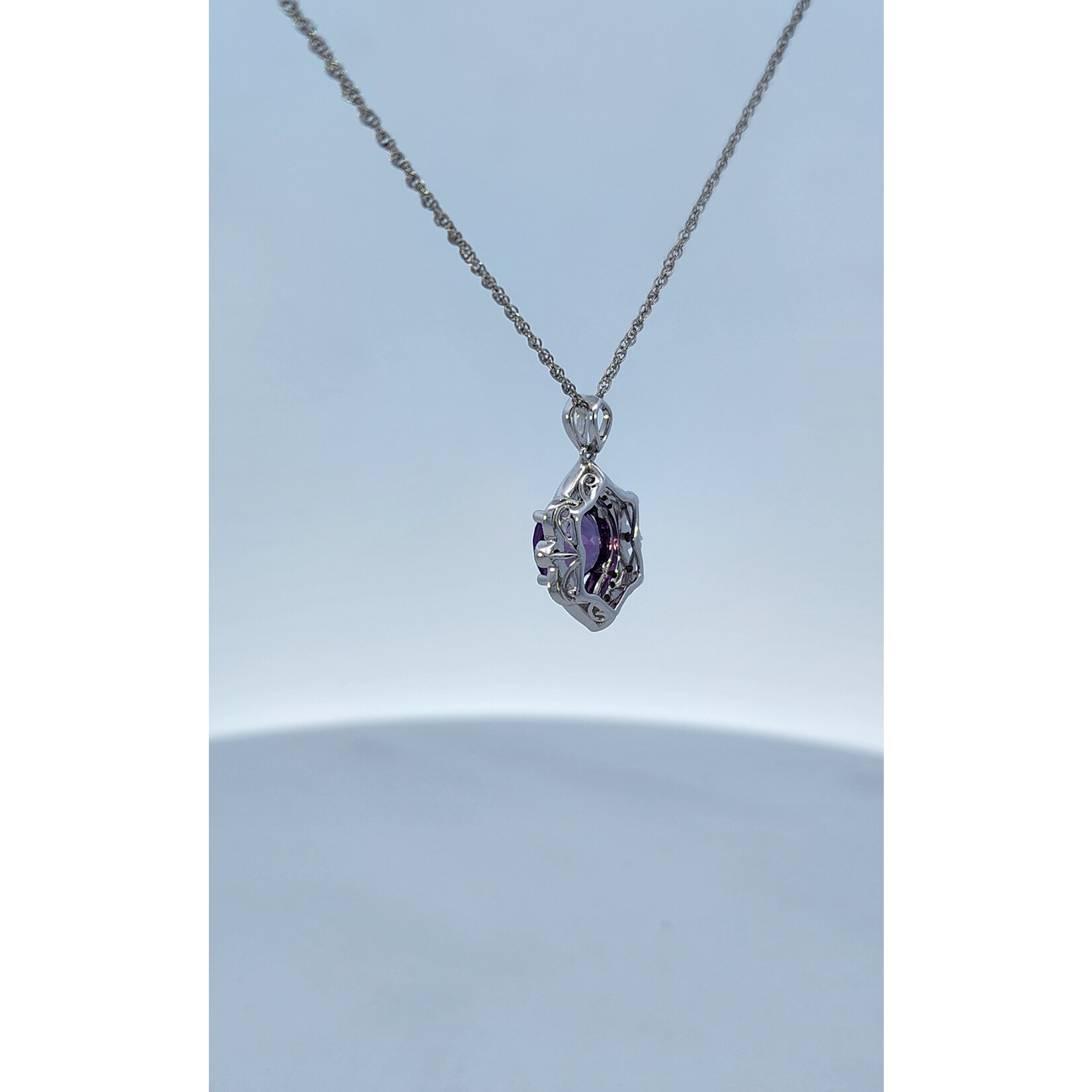 14 Karat White Gold Amethyst & Diamond Fancy Necklace