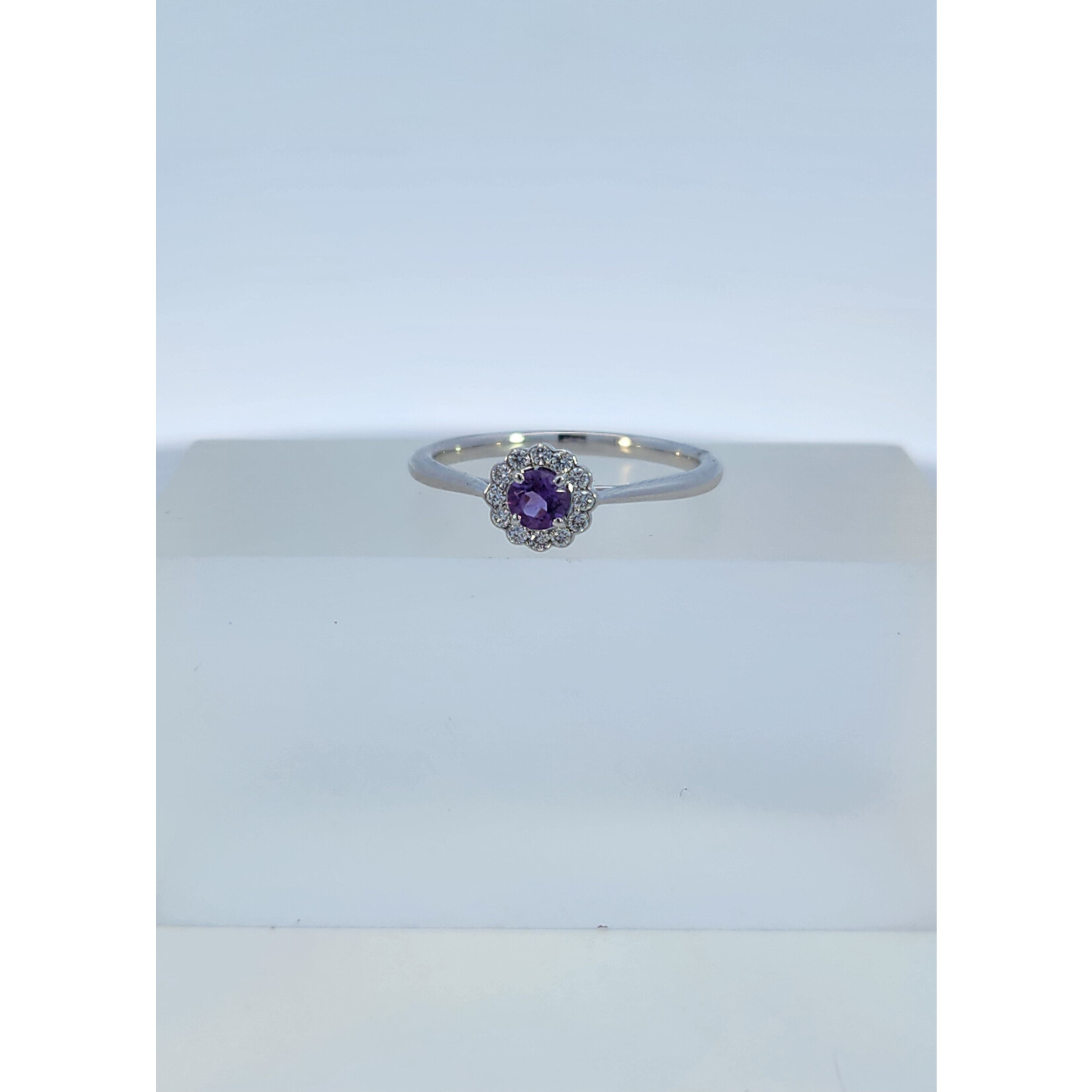 Zeghani 14 Karat White Gold Amethyst & Diamond Halo Ring
