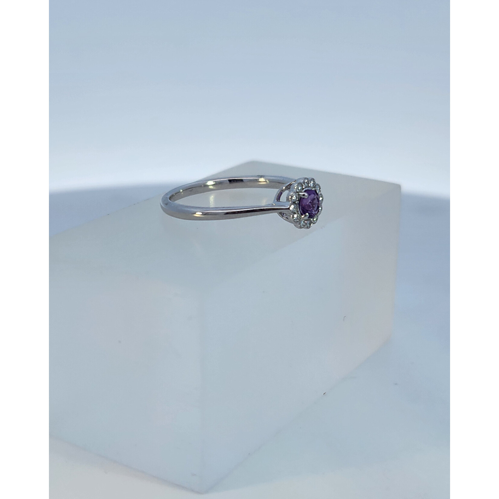 Zeghani 14 Karat White Gold Amethyst & Diamond Halo Ring