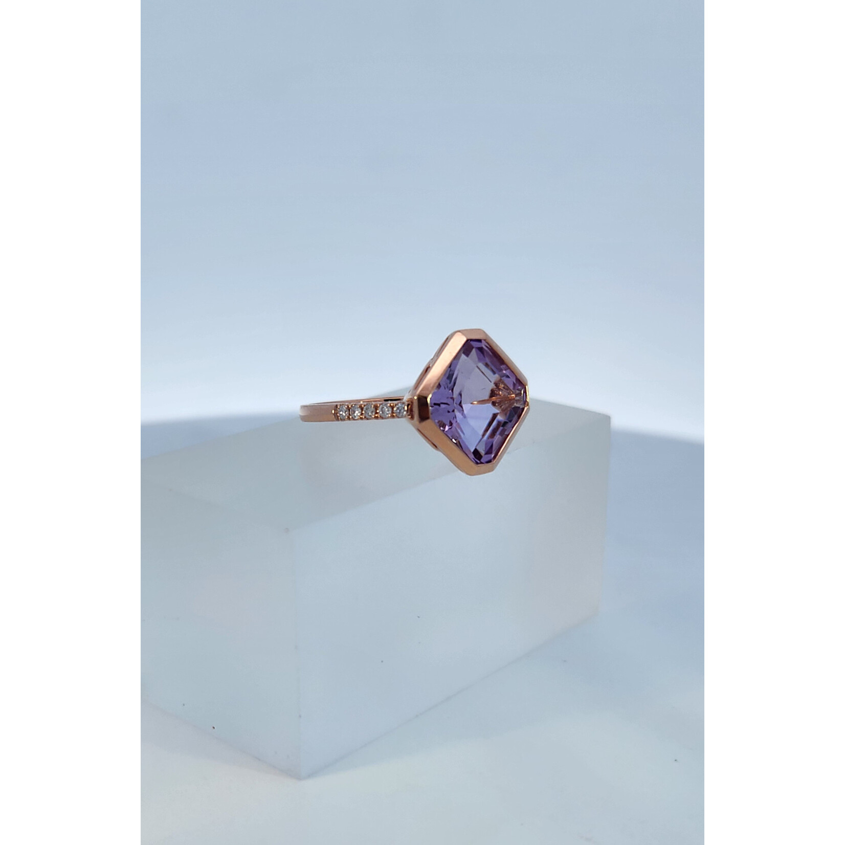 PeJay Creations 14 Karat Rose Gold Pink Amethyst & Diamond Ring