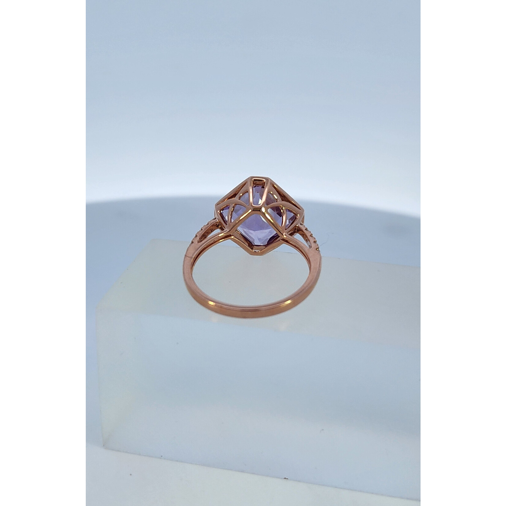 PeJay Creations 14 Karat Rose Gold Pink Amethyst & Diamond Ring