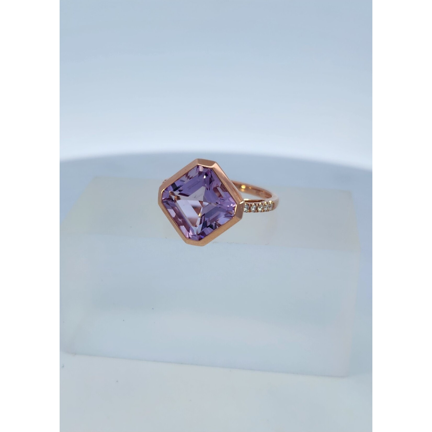 PeJay Creations 14 Karat Rose Gold Pink Amethyst & Diamond Ring