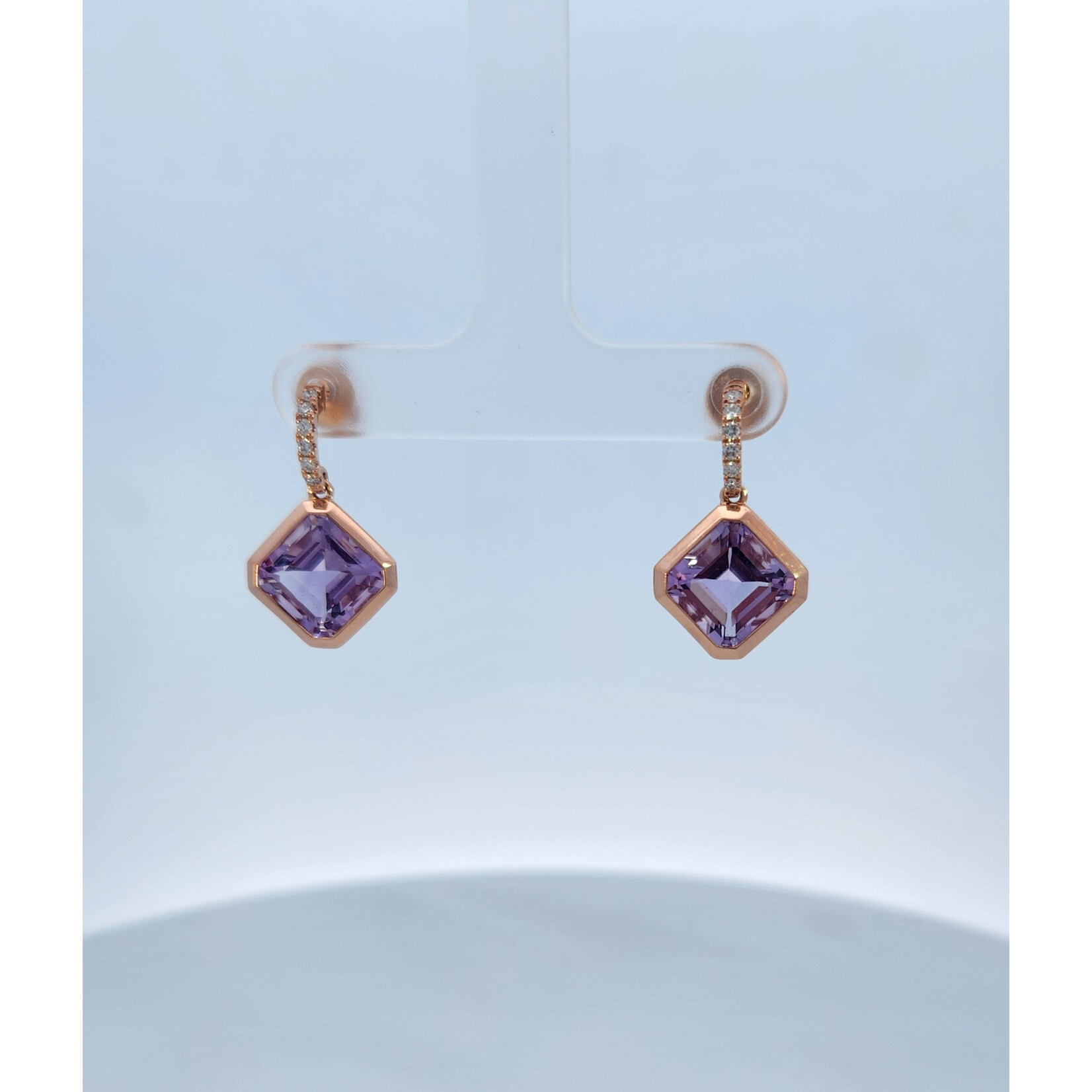 PeJay Creations 14 Karat Rose Gold Pink Amethyst & Diamond Earrings