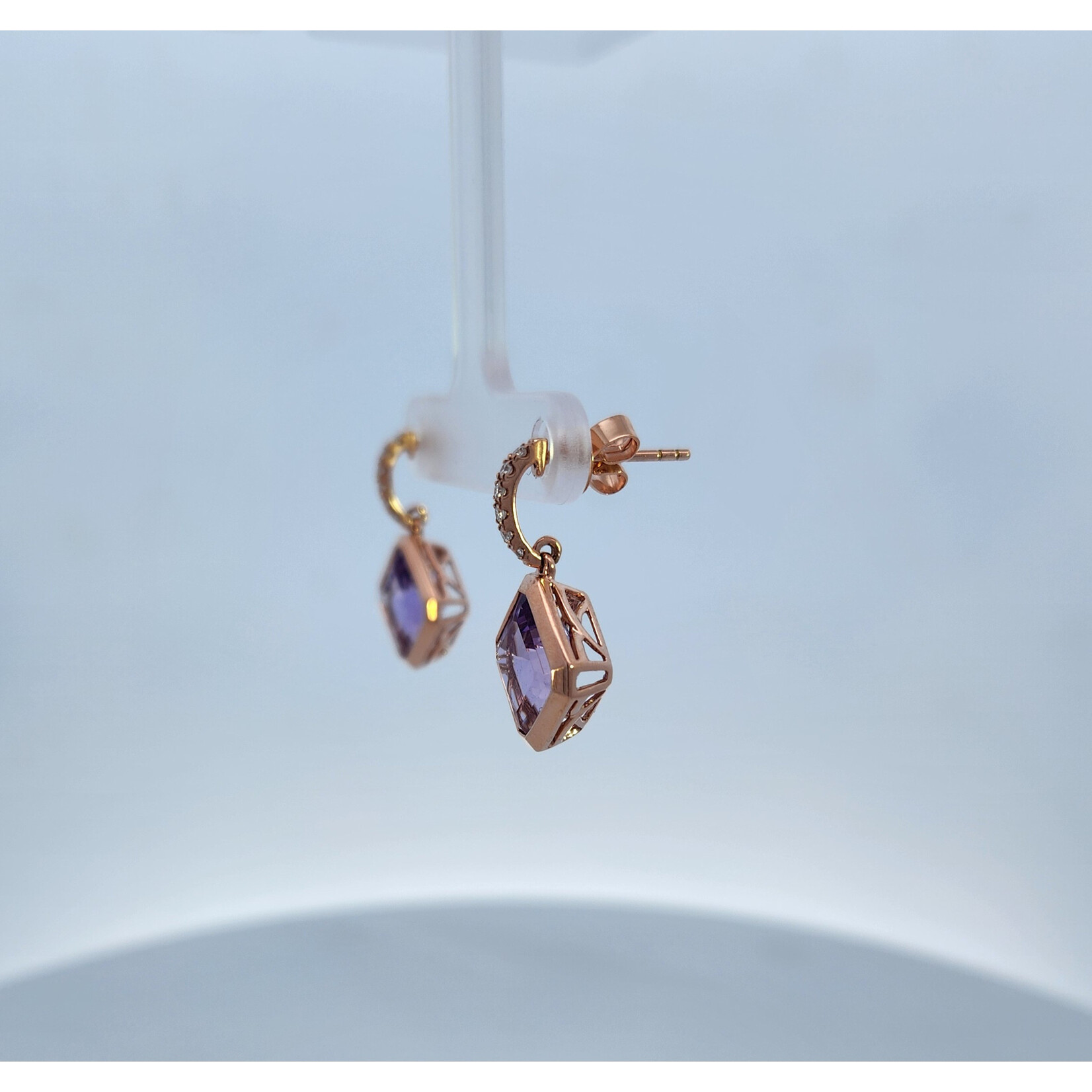 PeJay Creations 14 Karat Rose Gold Pink Amethyst & Diamond Earrings