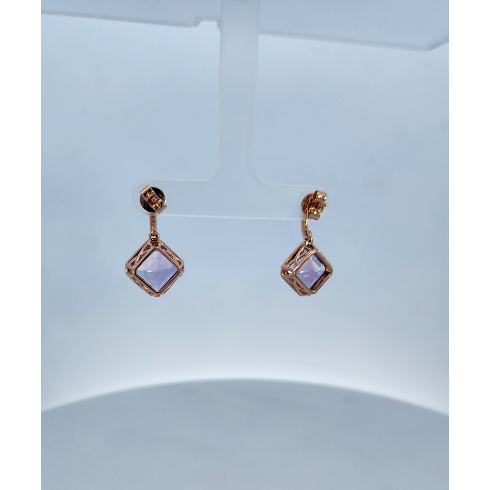 PeJay Creations 14 Karat Rose Gold Pink Amethyst & Diamond Earrings