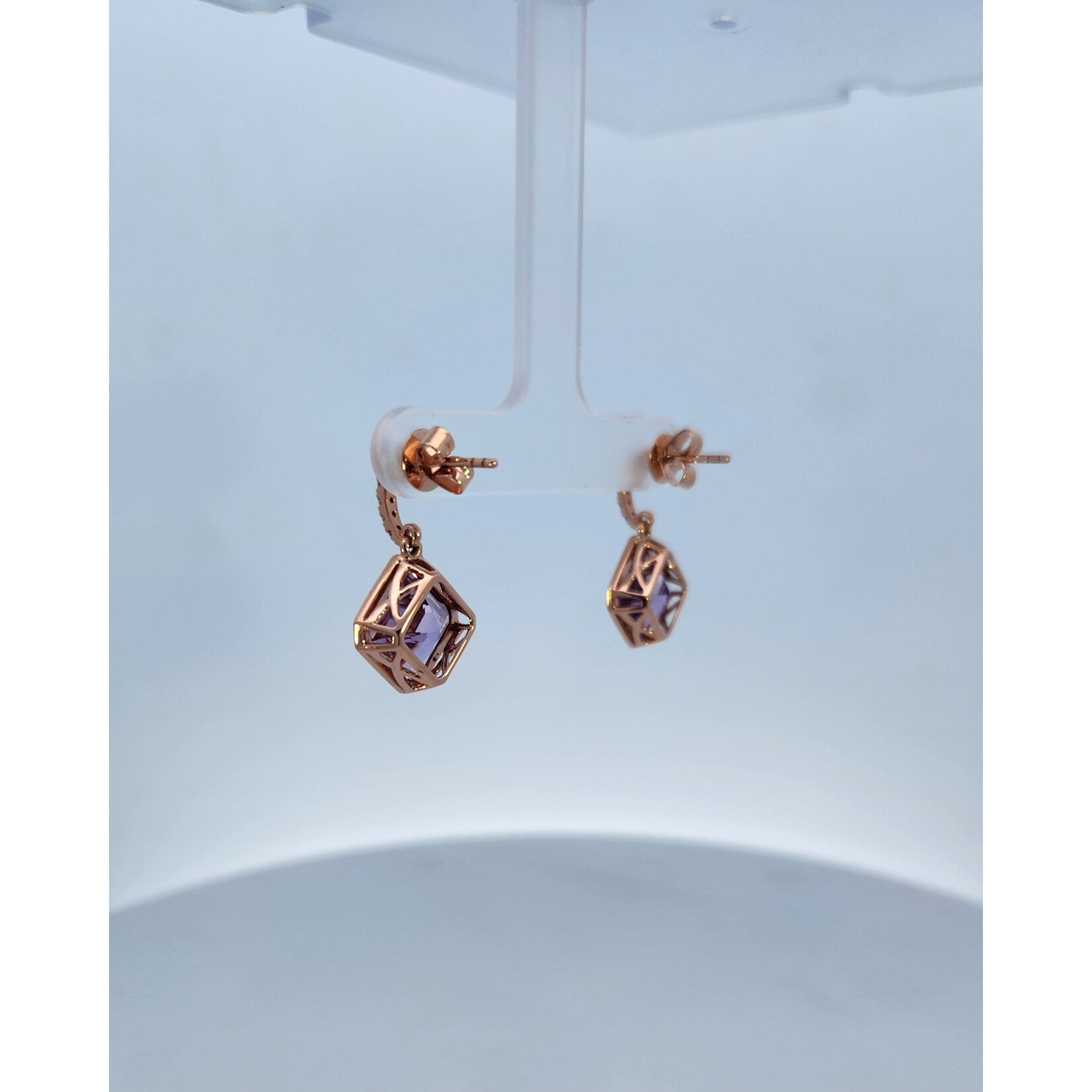 PeJay Creations 14 Karat Rose Gold Pink Amethyst & Diamond Earrings