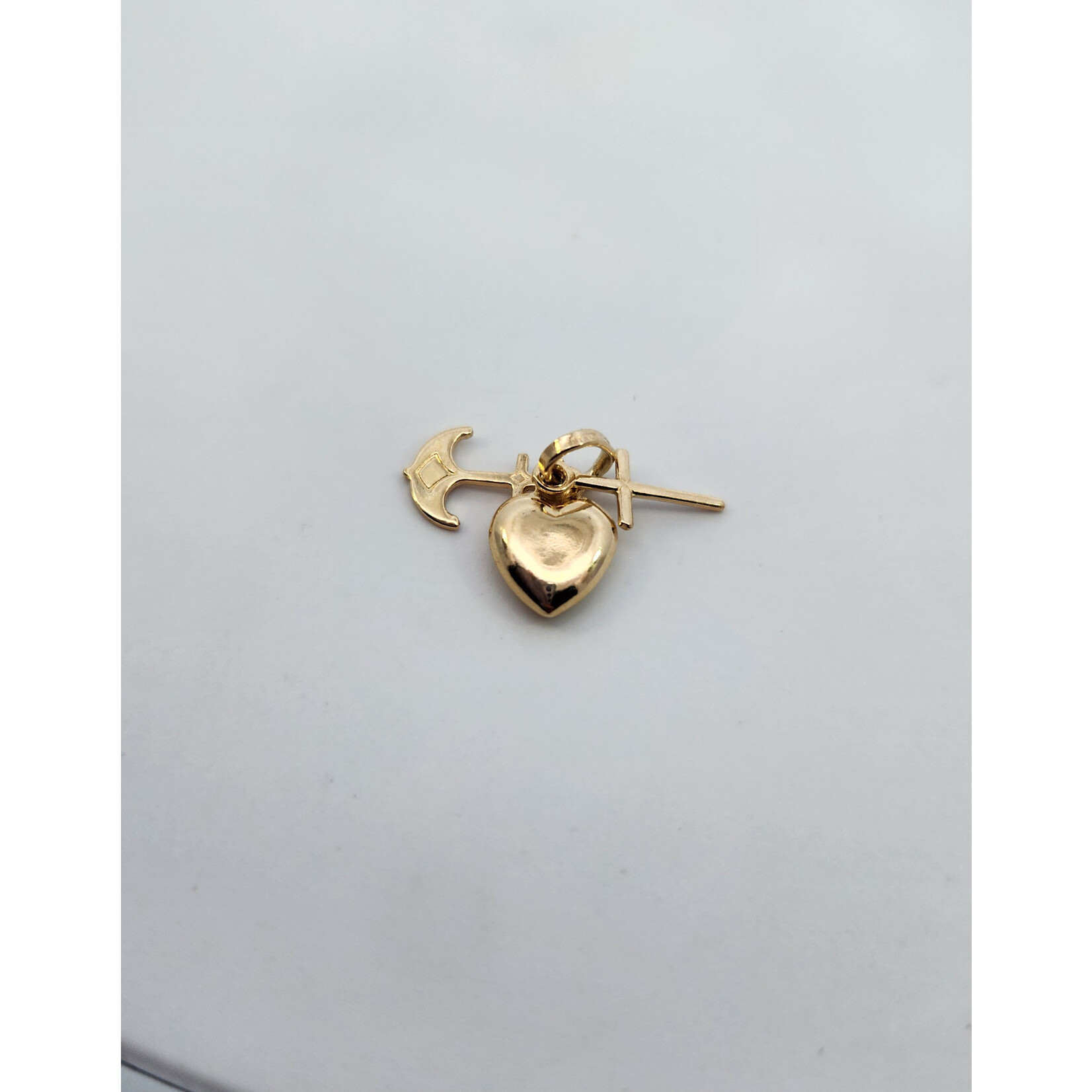 14 Karat Yellow Gold Cross Heart & Anchor Pendant
