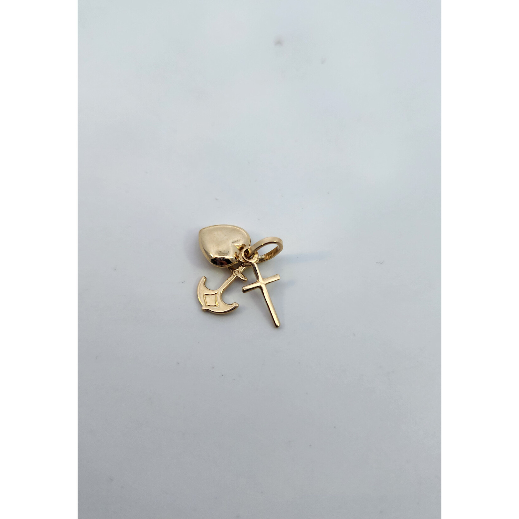 14 Karat Yellow Gold Cross Heart & Anchor Pendant