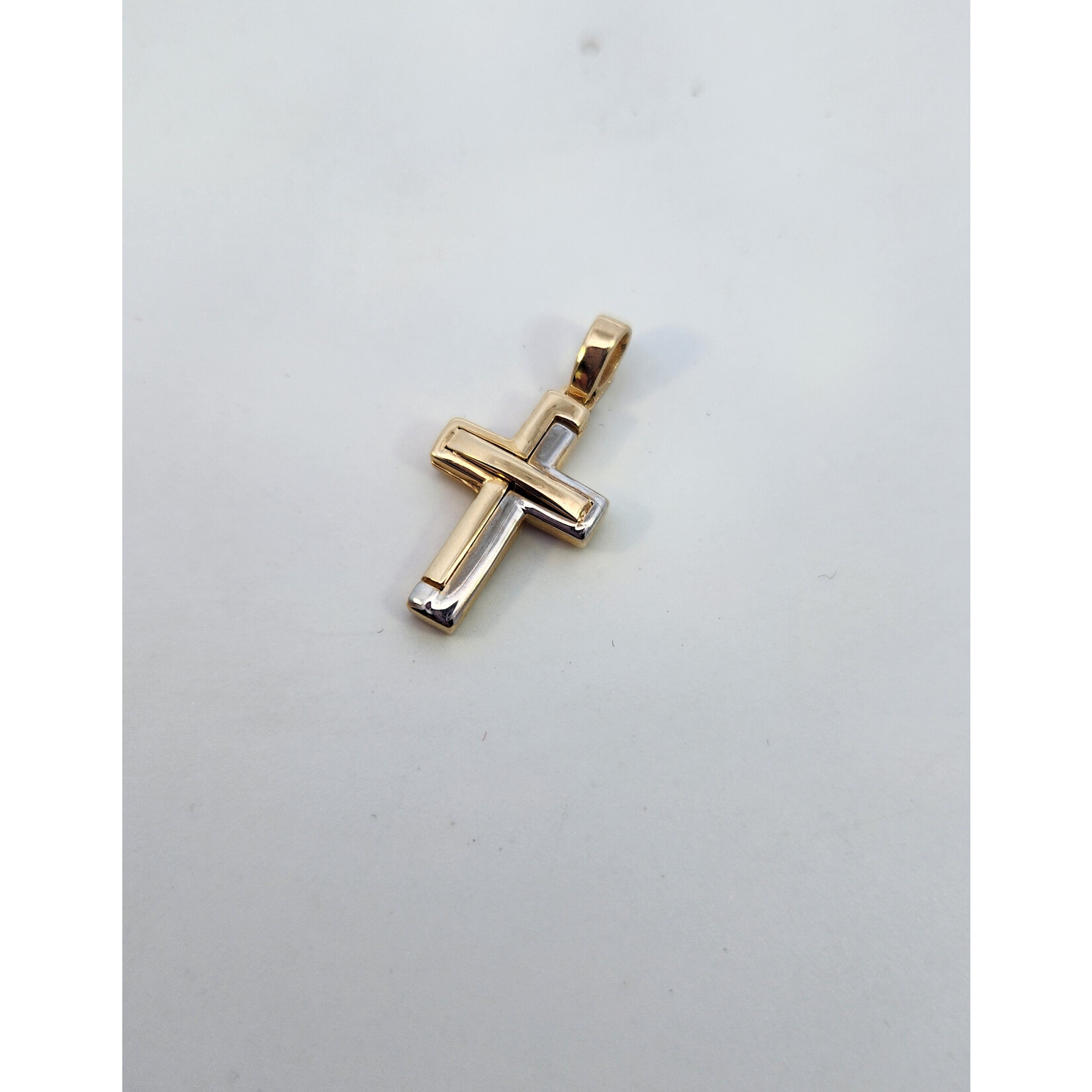 14 Karat Two-Tone Gold Puffed 3D Cross Pendant