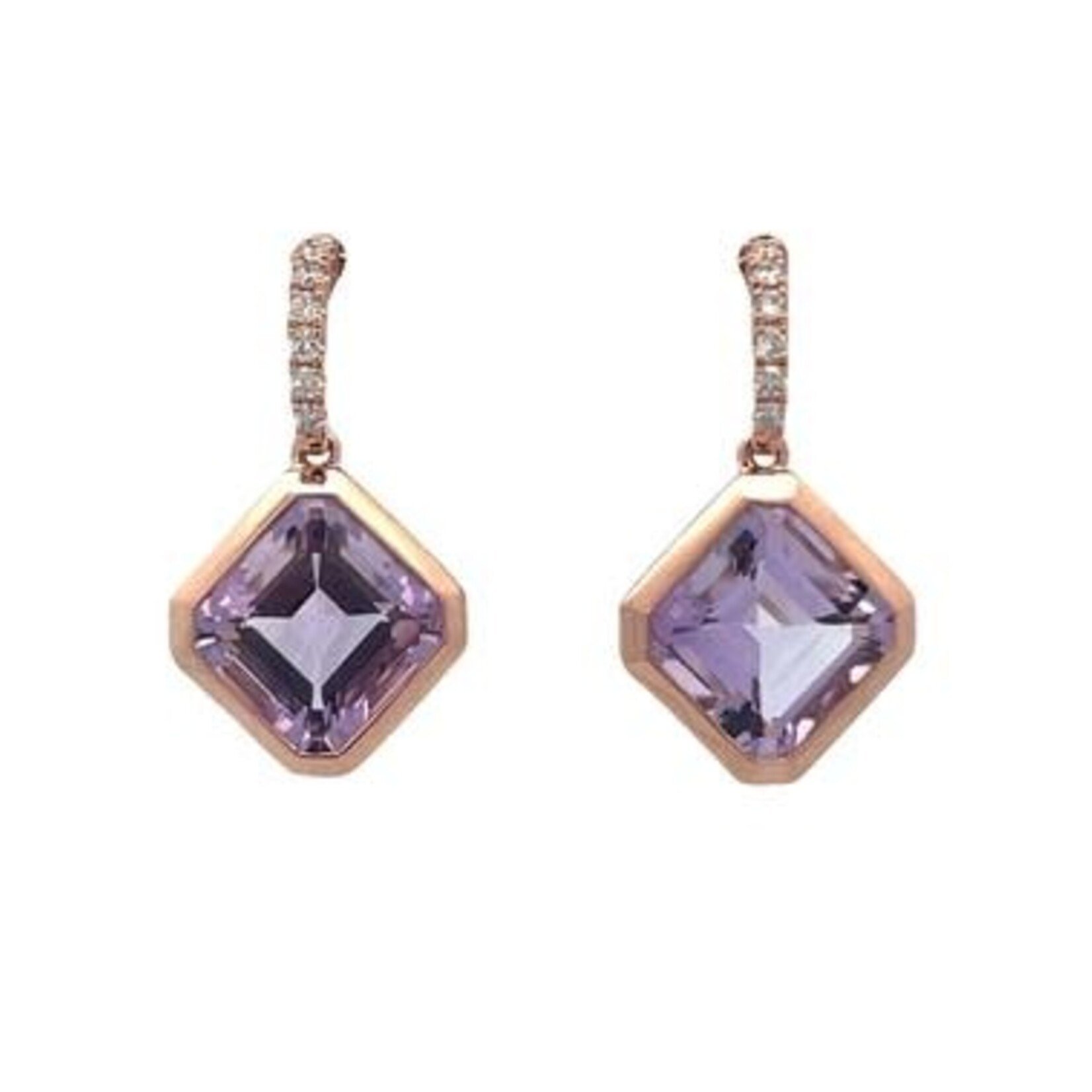 PeJay Creations 14 Karat Rose Gold Pink Amethyst & Diamond Earrings