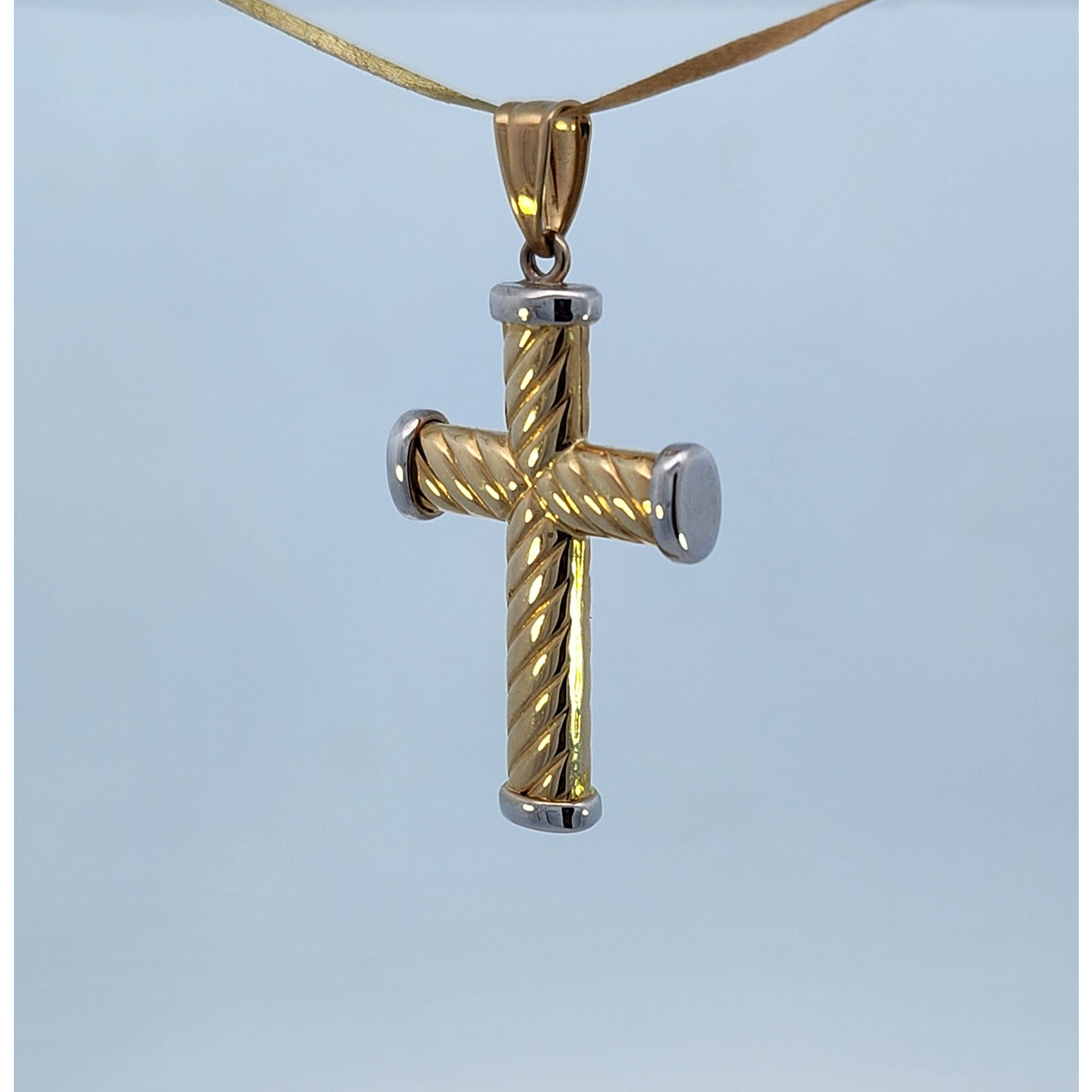 14 Karat Two-Tone Gold Twist Tube Cross Pendant