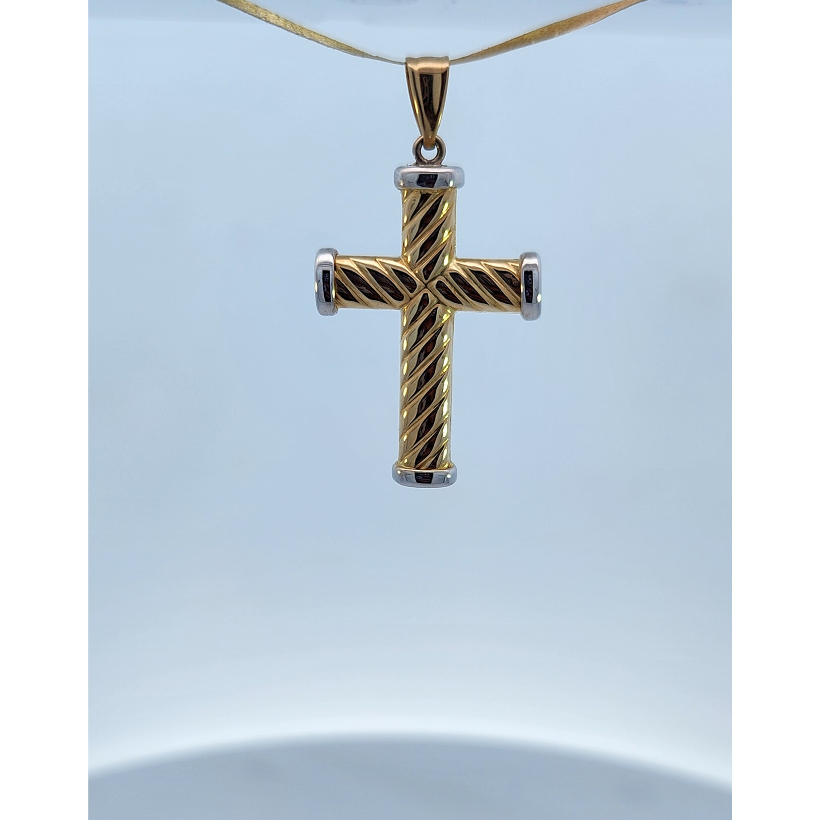14 Karat Two-Tone Gold Twist Tube Cross Pendant