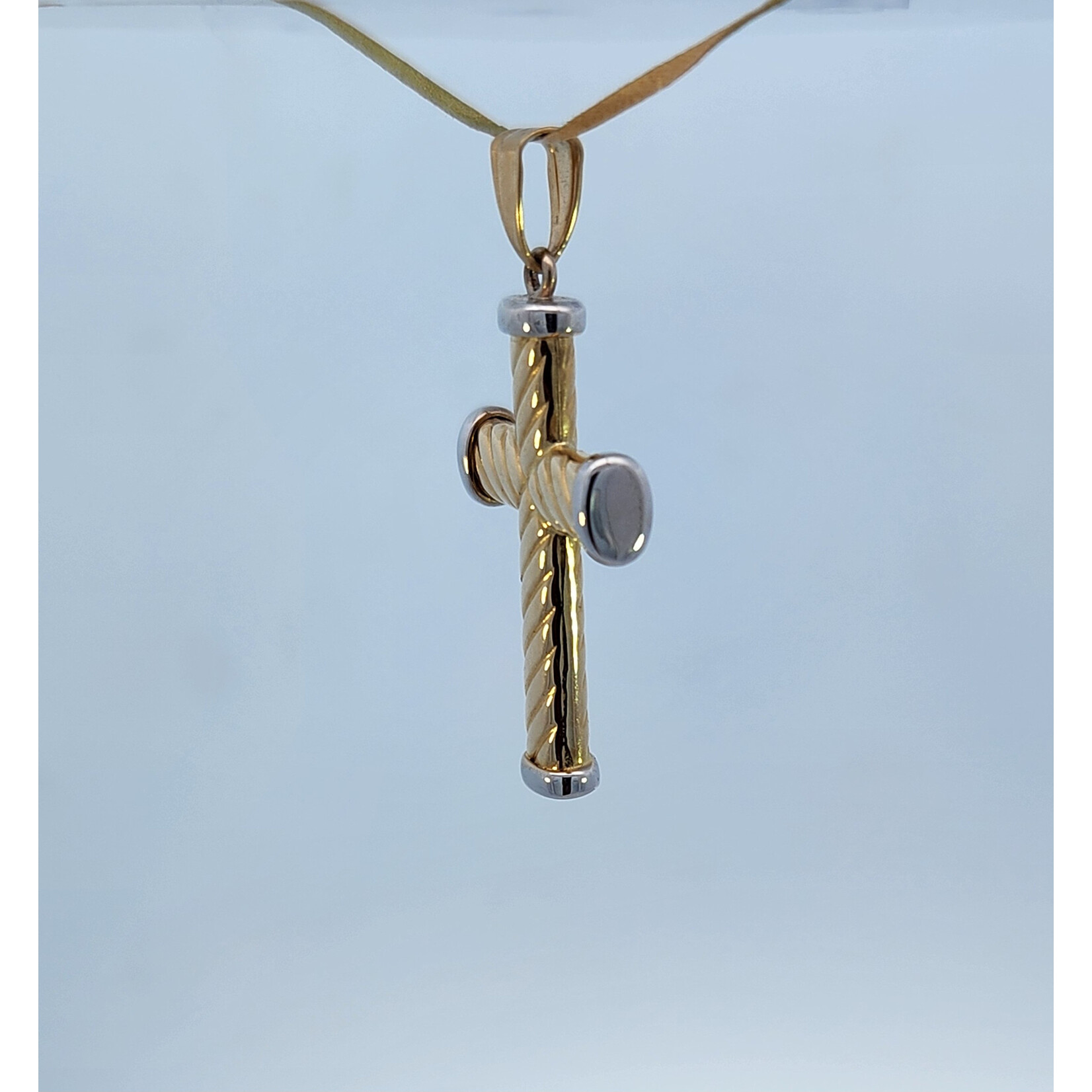 14 Karat Two-Tone Gold Twist Tube Cross Pendant