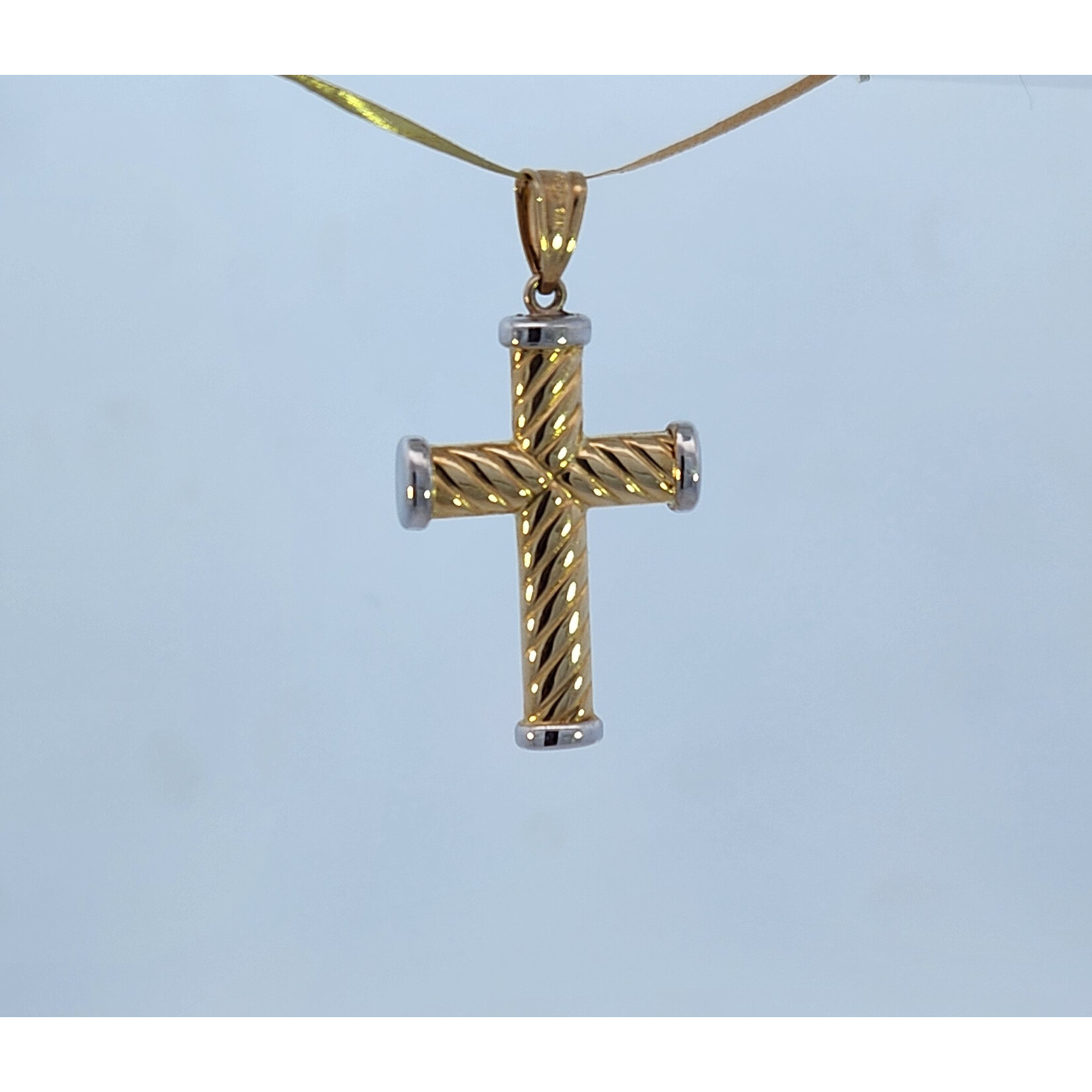 14 Karat Two-Tone Gold Twist Tube Cross Pendant