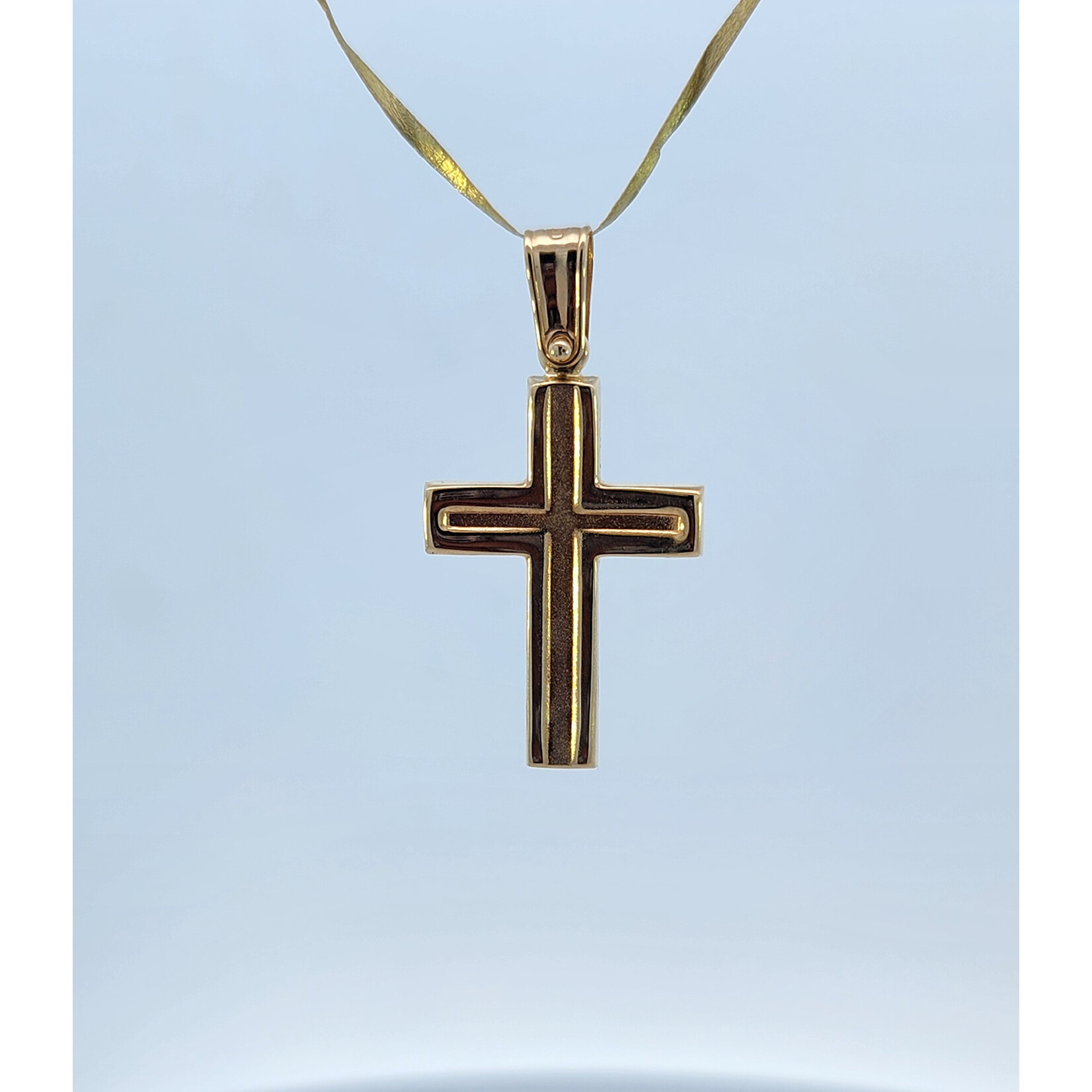14 Karat Yellow Gold Concave Satin Cross Pendant