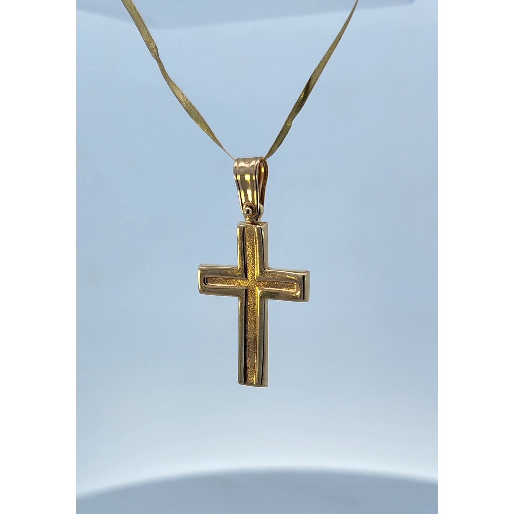 14 Karat Yellow Gold Concave Satin Cross Pendant