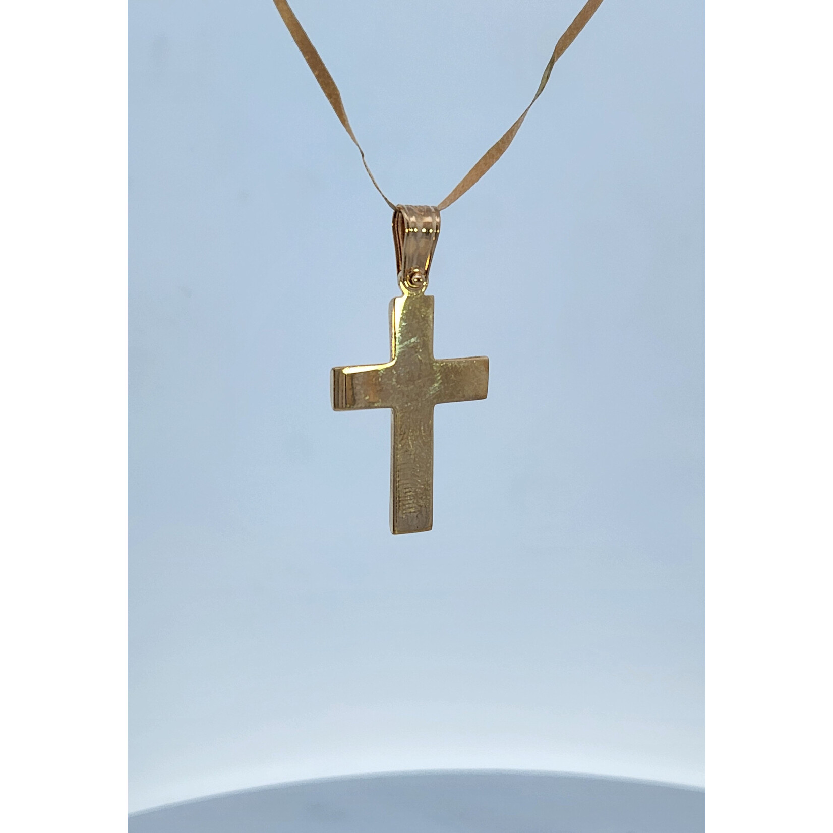 14 Karat Yellow Gold Concave Satin Cross Pendant