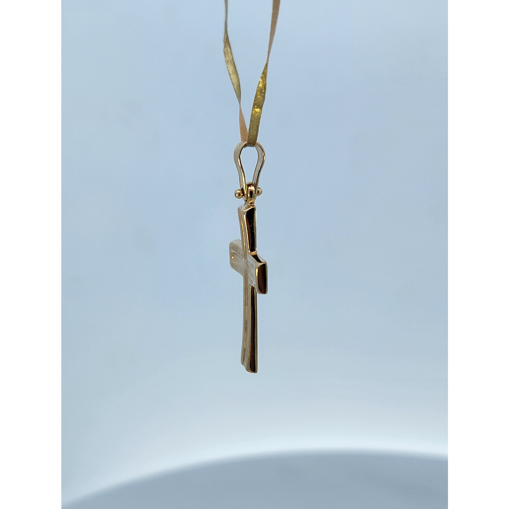 14 Karat Yellow Gold Concave Satin Cross Pendant