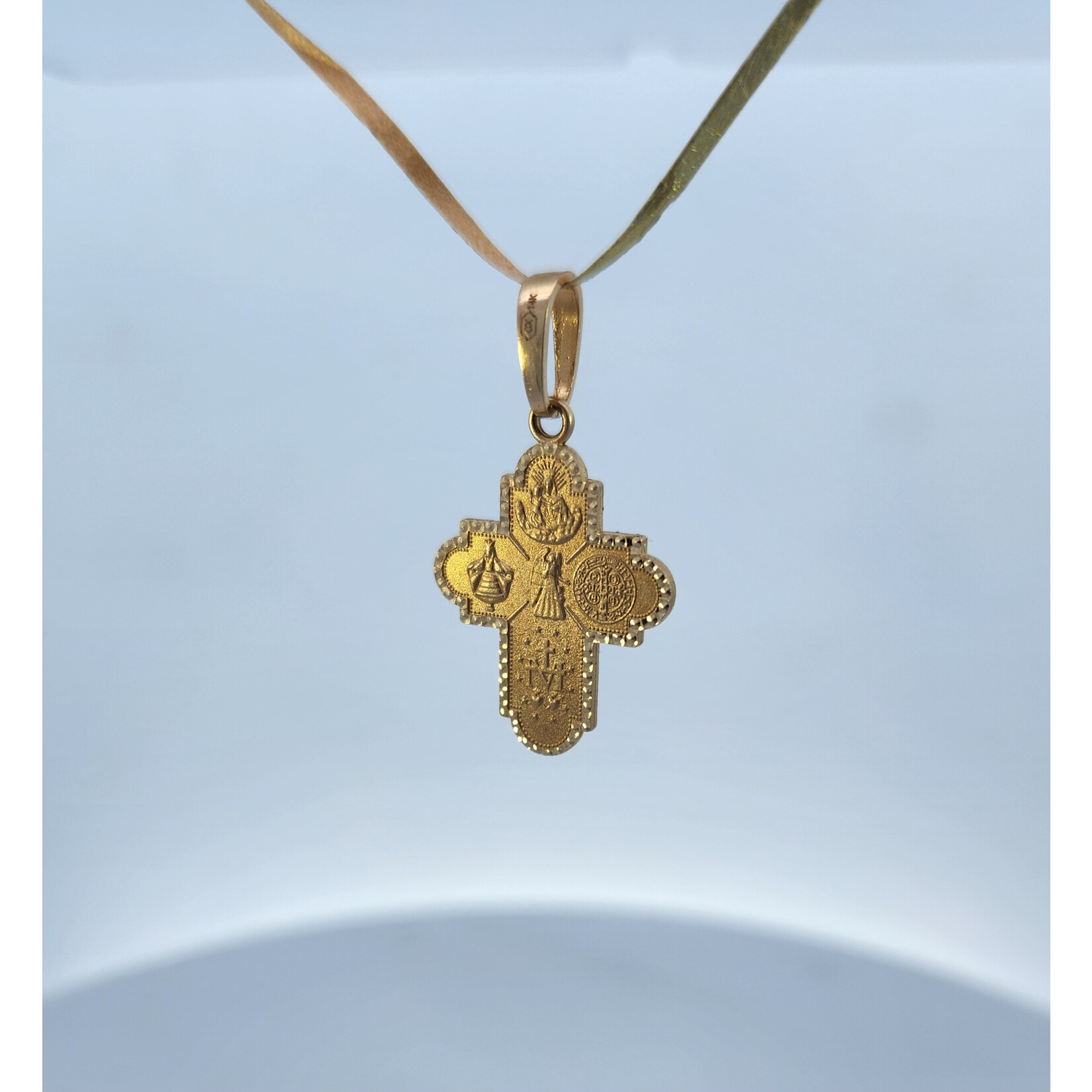 14 Karat Yellow Gold Catholic Four Way Medal Pendant