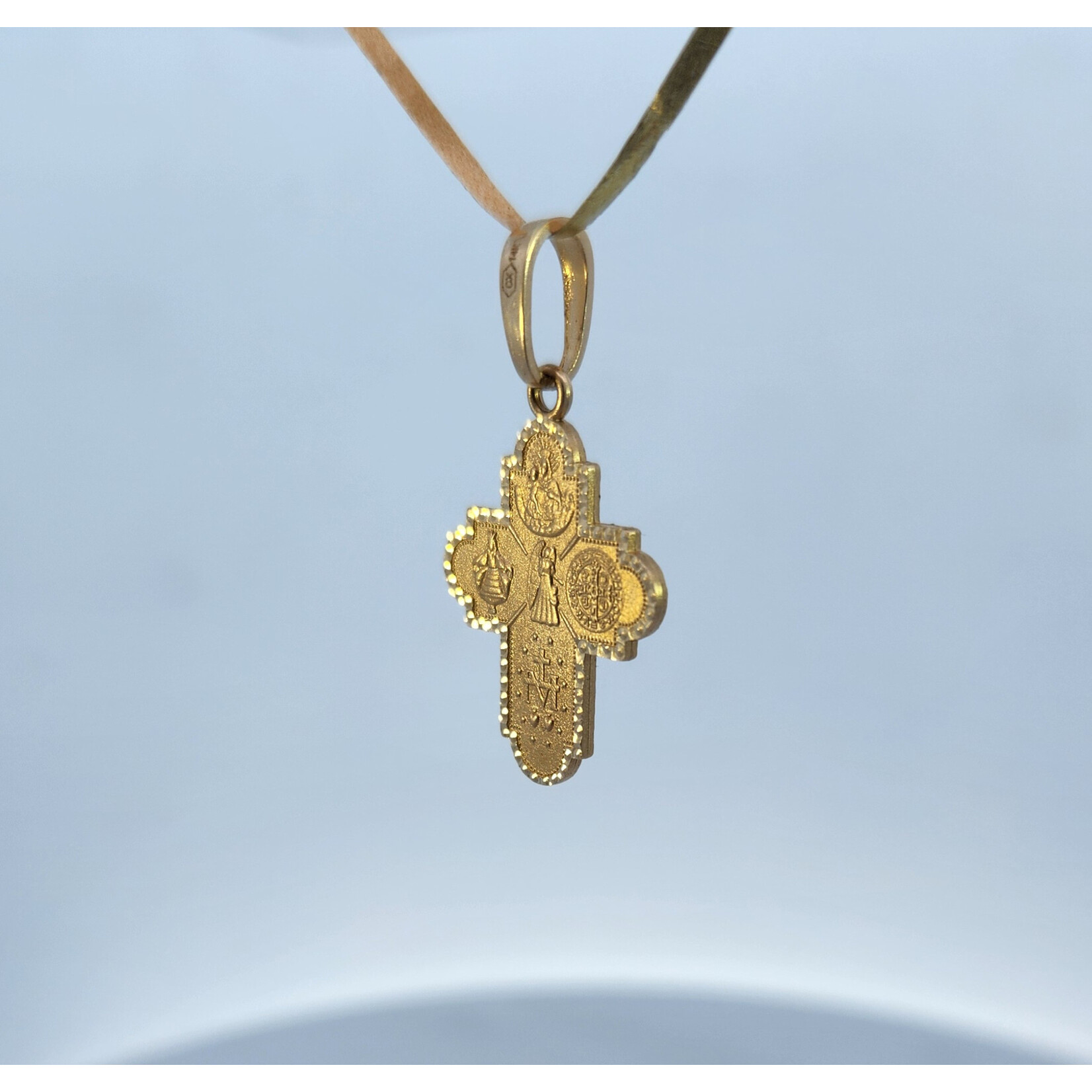 14 Karat Yellow Gold Catholic Four Way Medal Pendant