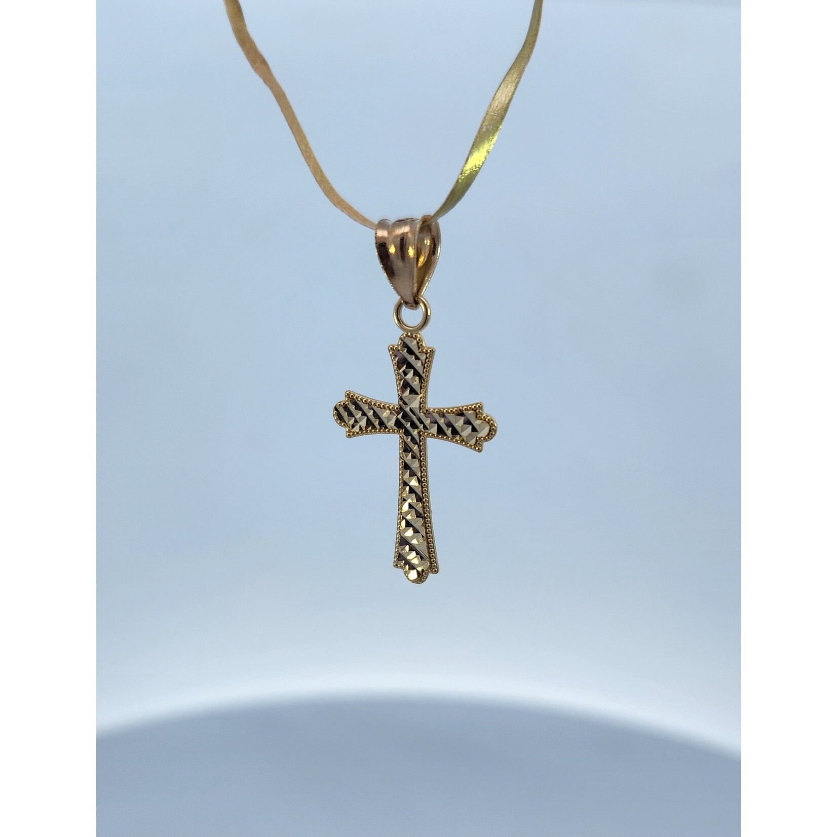 14 Karat Yellow Gold Diamond-Cut Tapered Cross Pendant