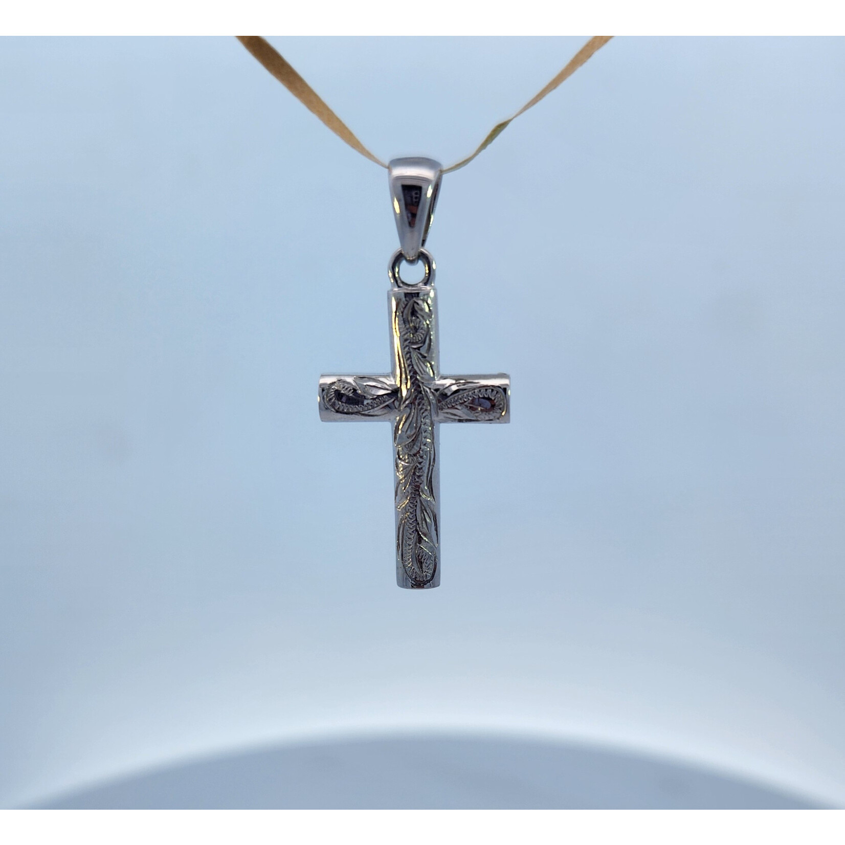 Alamea 14 Karat White Gold Scroll Cross Pendant