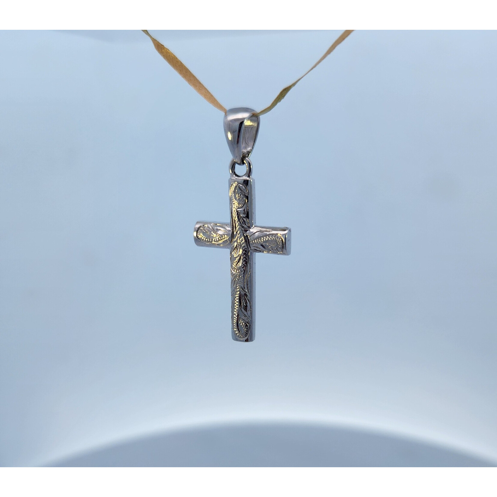Alamea 14 Karat White Gold Scroll Cross Pendant