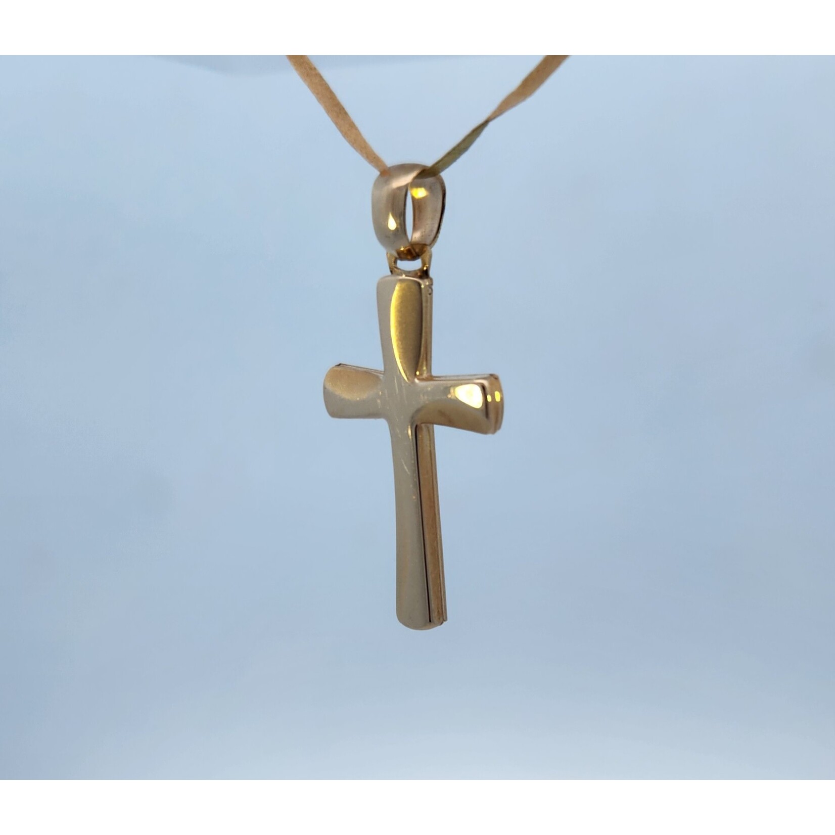 14 Karat Yellow Gold Puffed Curved Cross Pendant