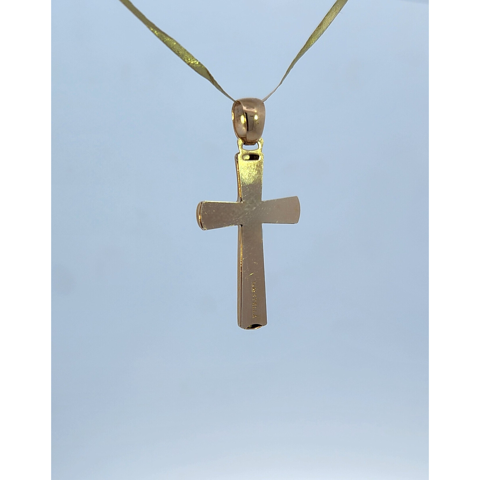 14 Karat Yellow Gold Puffed Curved Cross Pendant