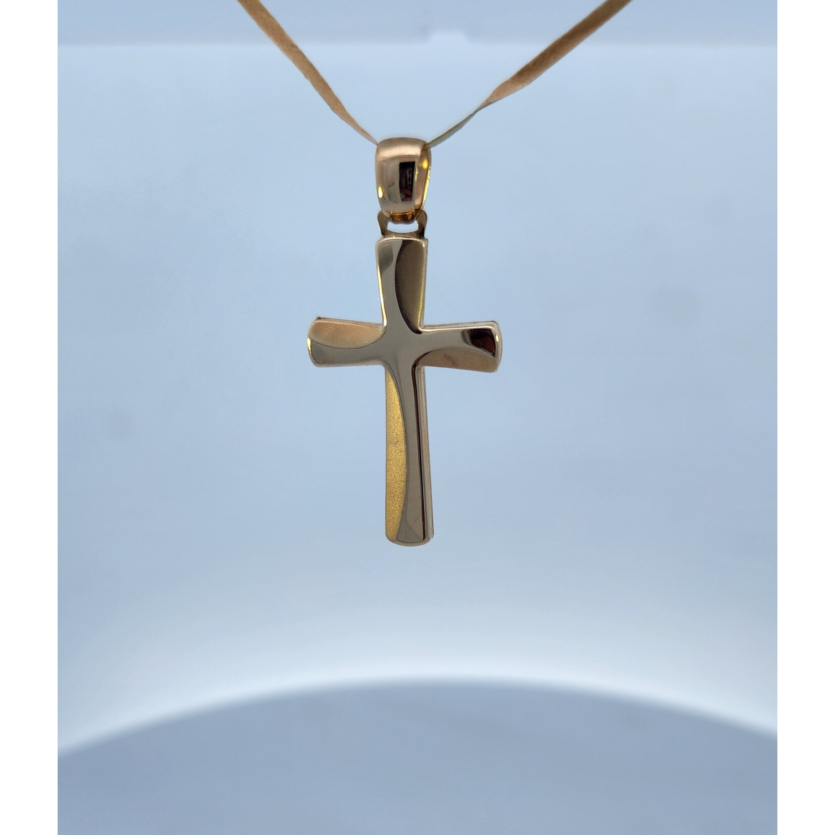 14 Karat Yellow Gold Puffed Curved Cross Pendant
