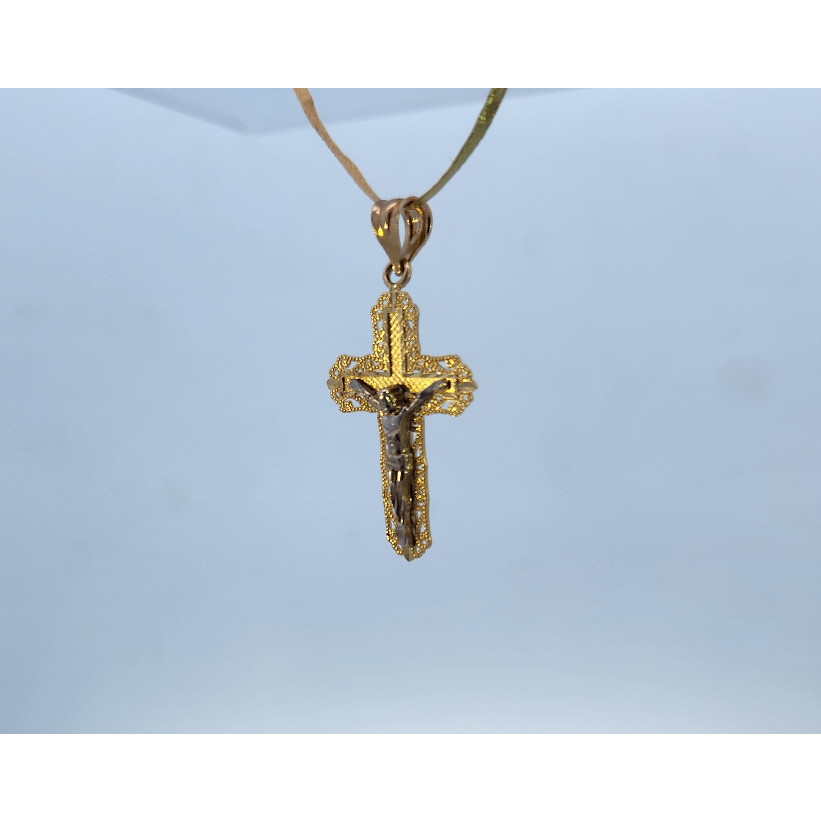 14 Karat Two-Tone Gold Filigree Crucifix Pendant
