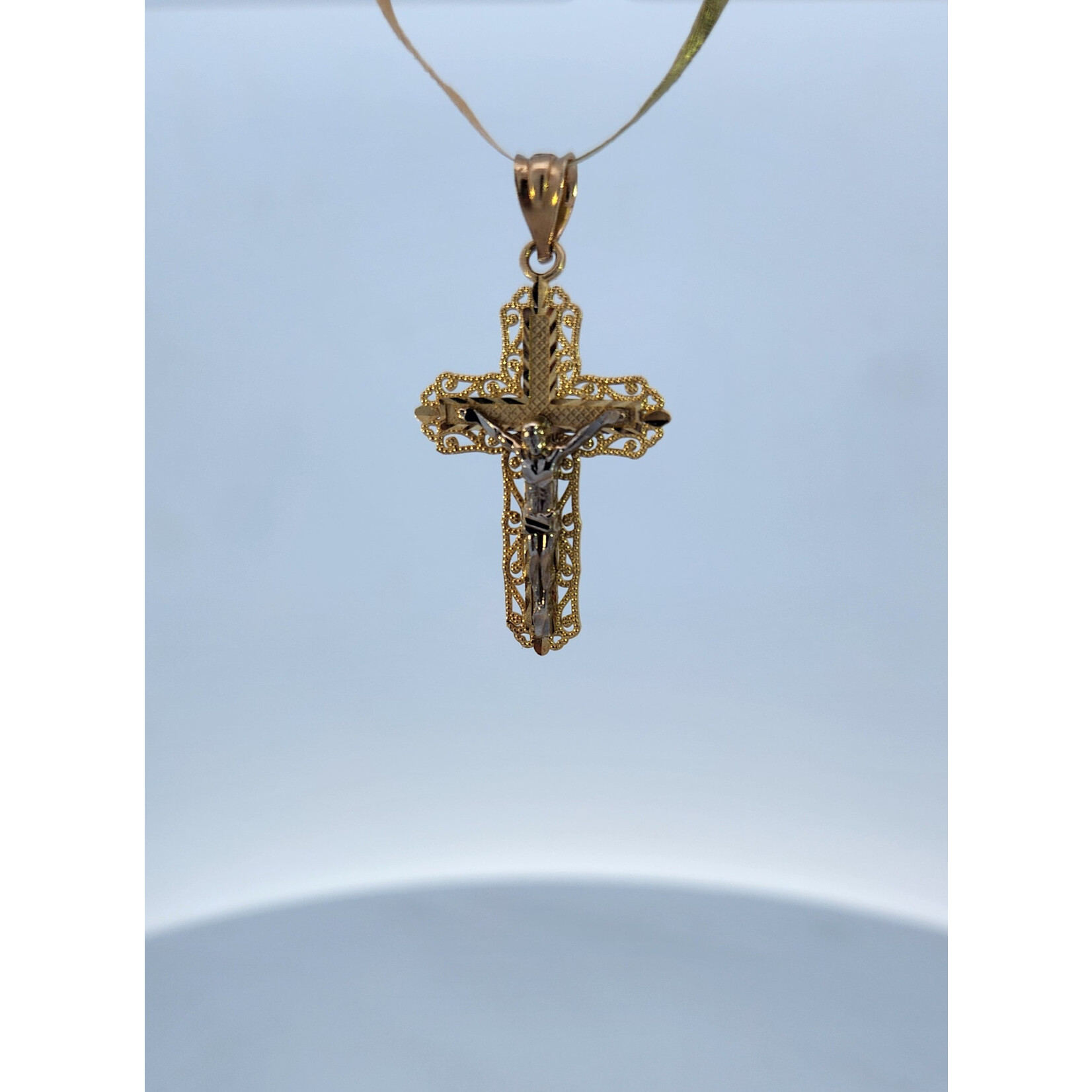 14 Karat Two-Tone Gold Filigree Crucifix Pendant