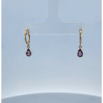 14 Karat Yellow Gold Pear Amethyst Dangle Earrings