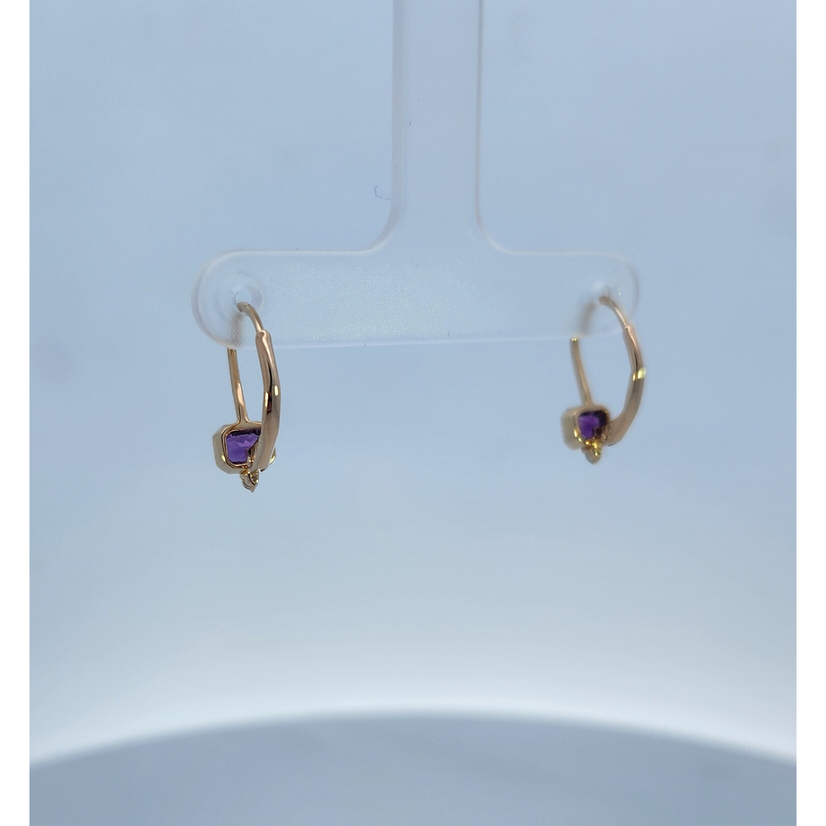 14 Karat Yellow Gold Oval Amethyst Beaded Diamond Earrings