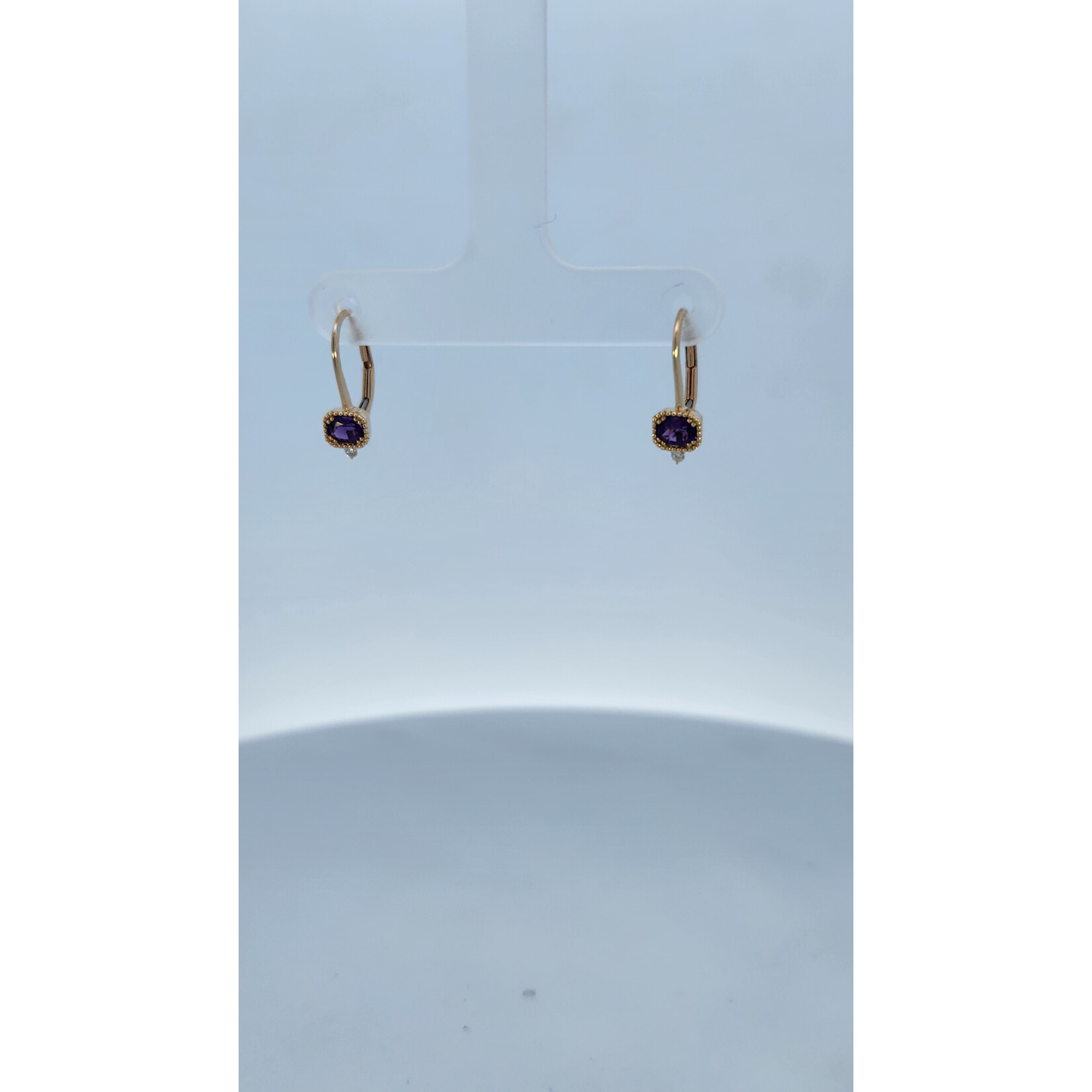 14 Karat Yellow Gold Oval Amethyst Beaded Diamond Earrings