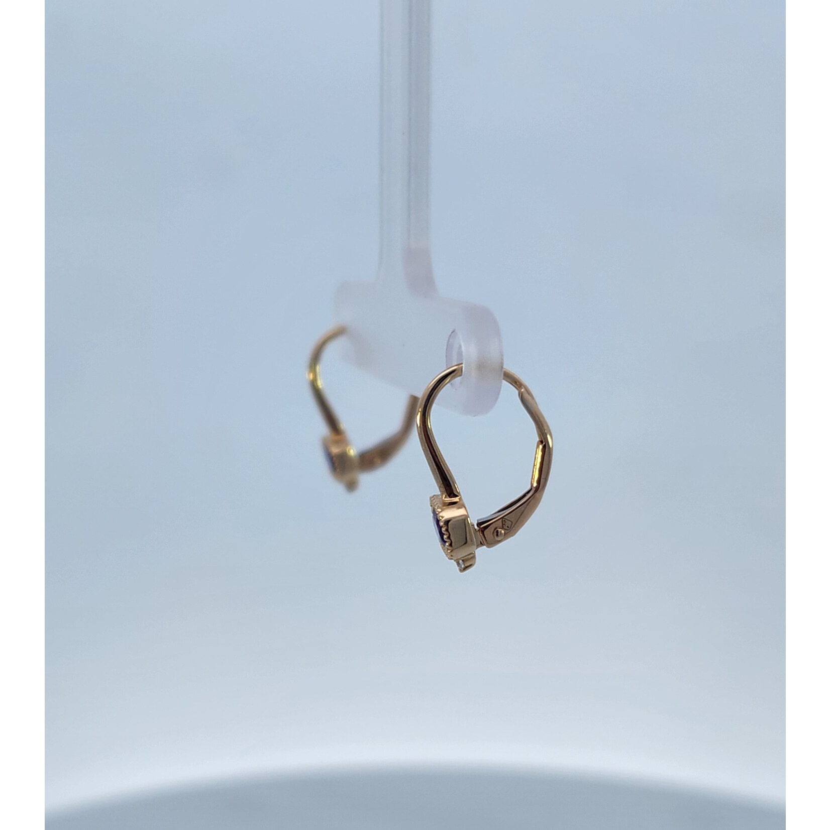 14 Karat Yellow Gold Oval Amethyst Beaded Diamond Earrings