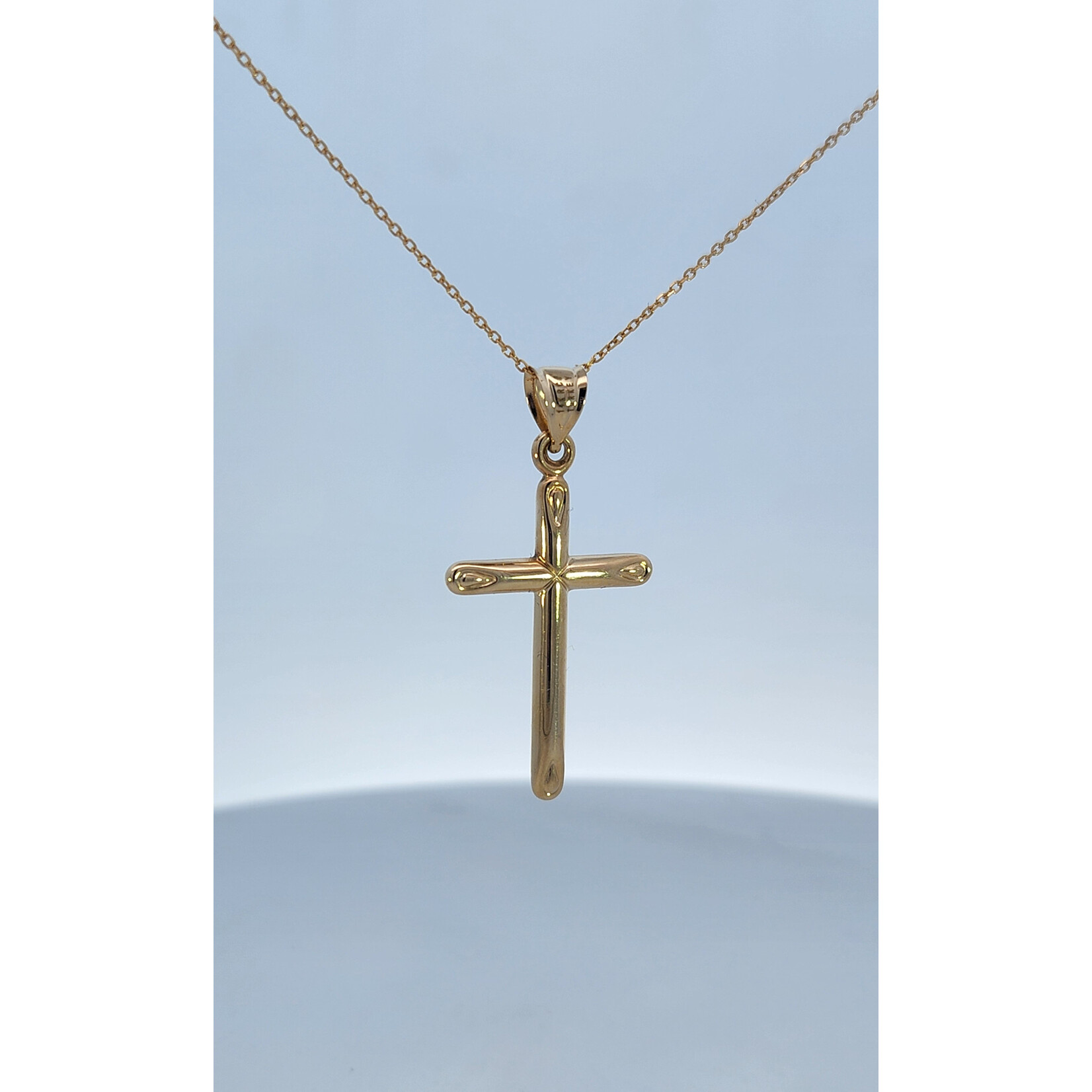 14 Karat Yellow Gold Tapered Edge Cross Necklace