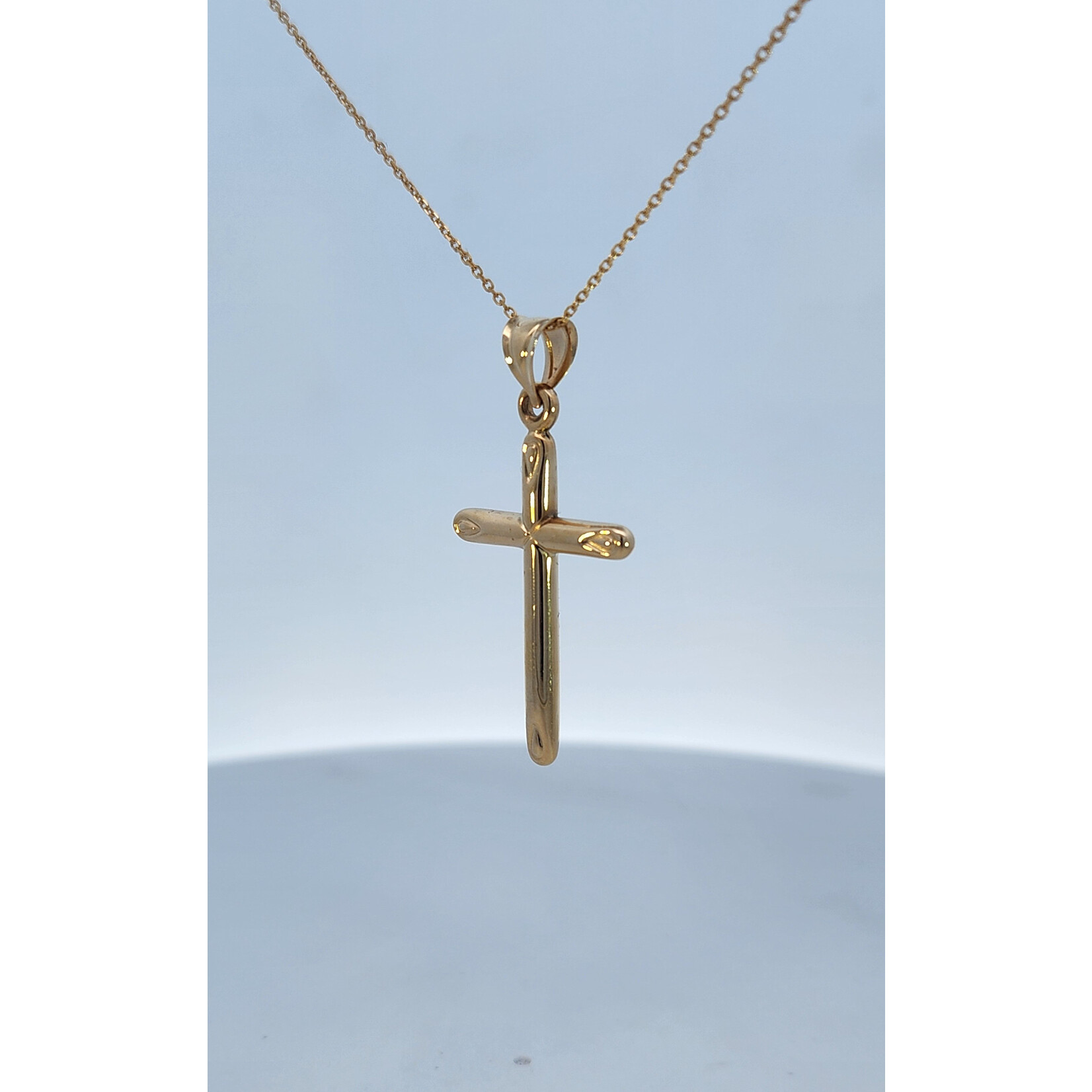 14 Karat Yellow Gold Tapered Edge Cross Necklace