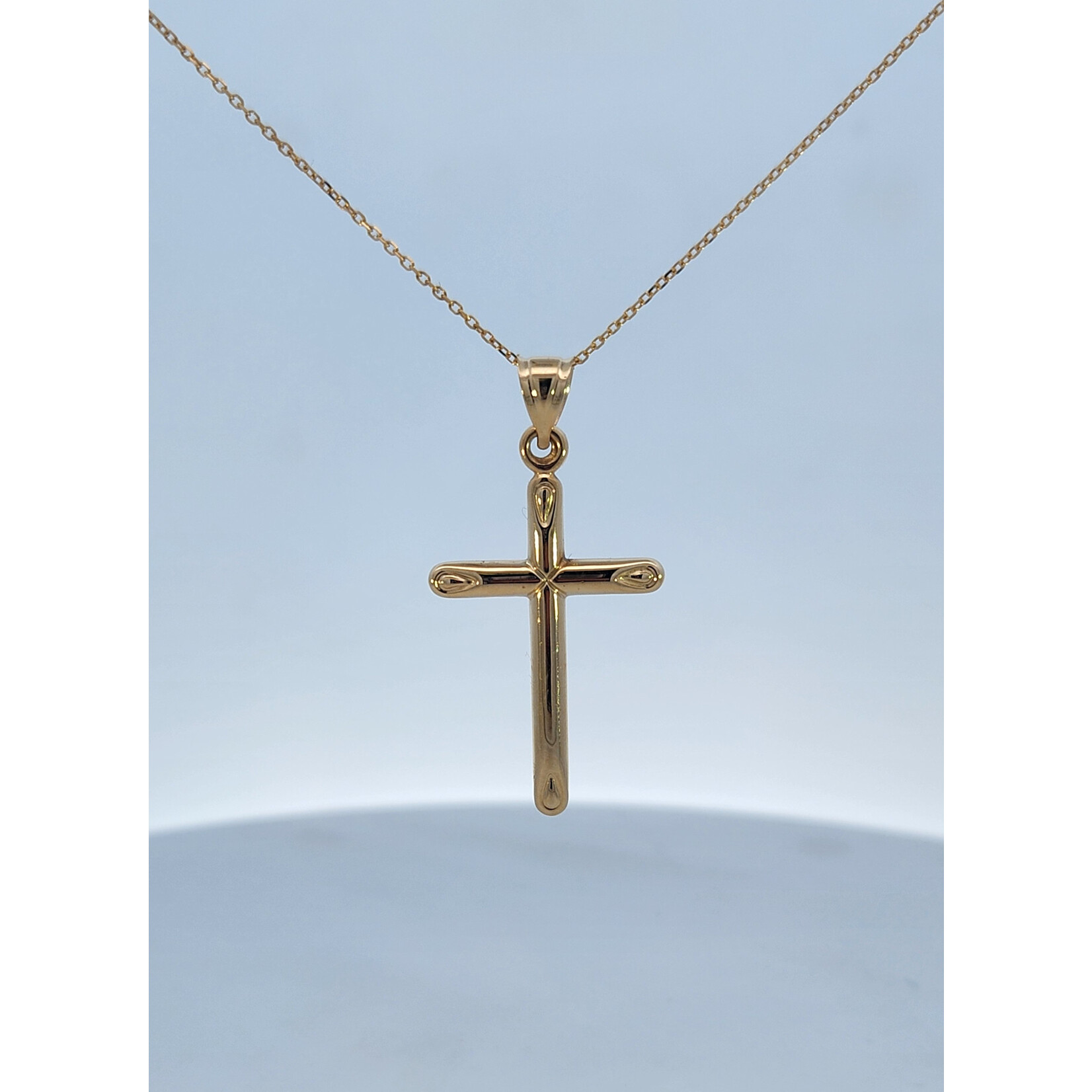 14 Karat Yellow Gold Tapered Edge Cross Necklace