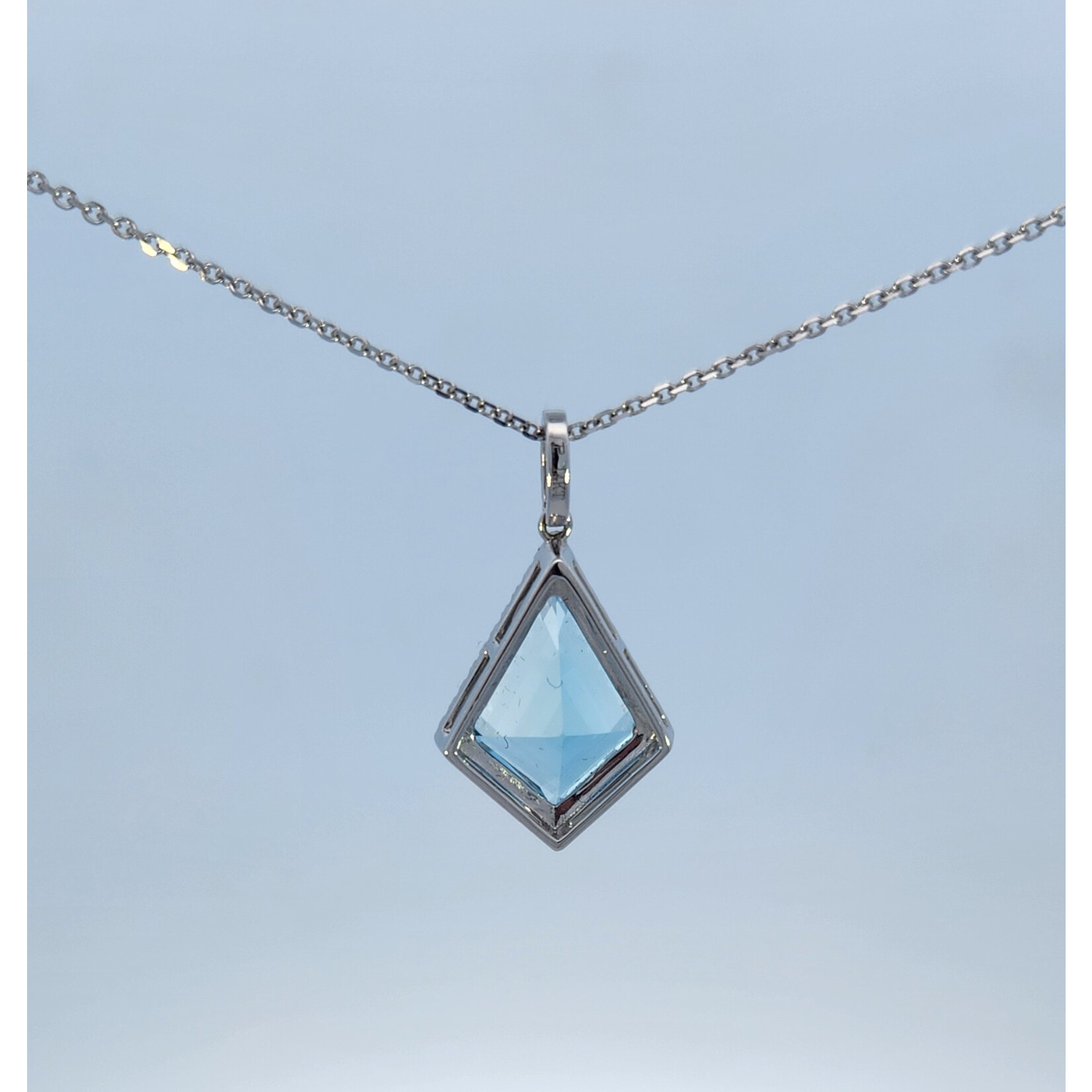 PeJay Creations 14 Karat White Gold Aquamarine & Halo Diamond Necklace