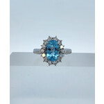 Platinum Aquamarine & Halo Diamond Ring