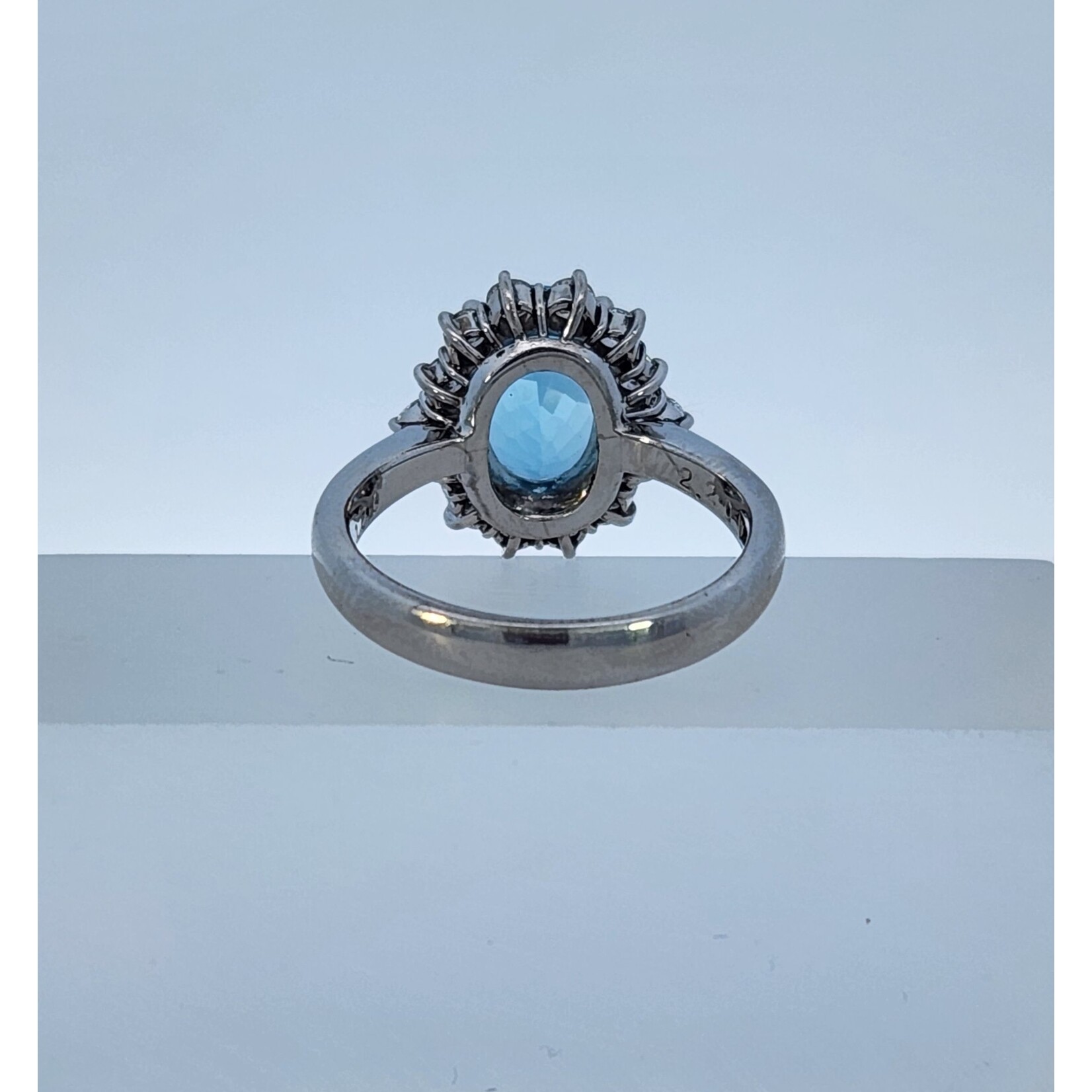 Platinum Aquamarine & Halo Diamond Ring