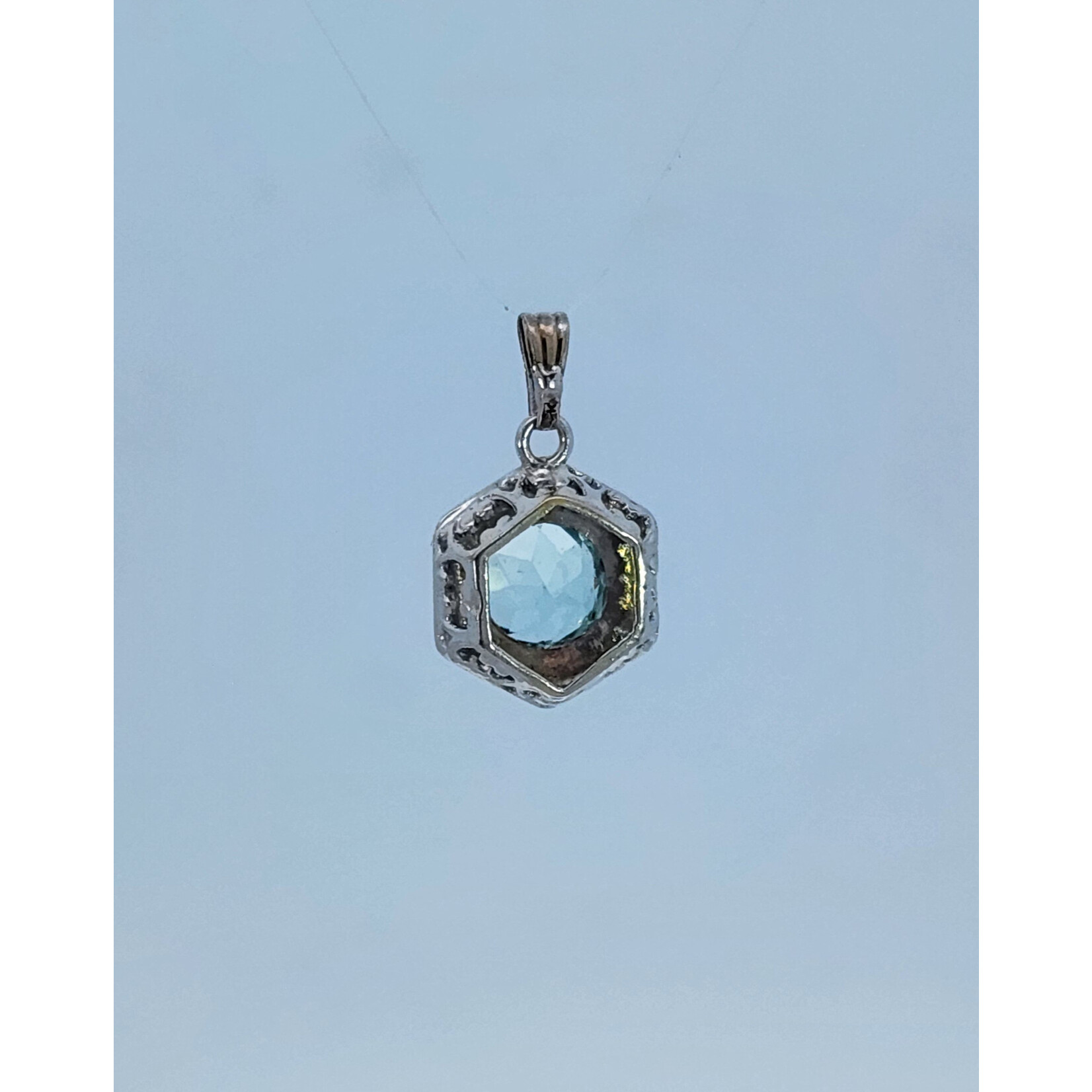 14 Karat White Gold Imitation Aquamarine Scroll Pendant