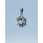 14 Karat White Gold Imitation Aquamarine Scroll Pendant