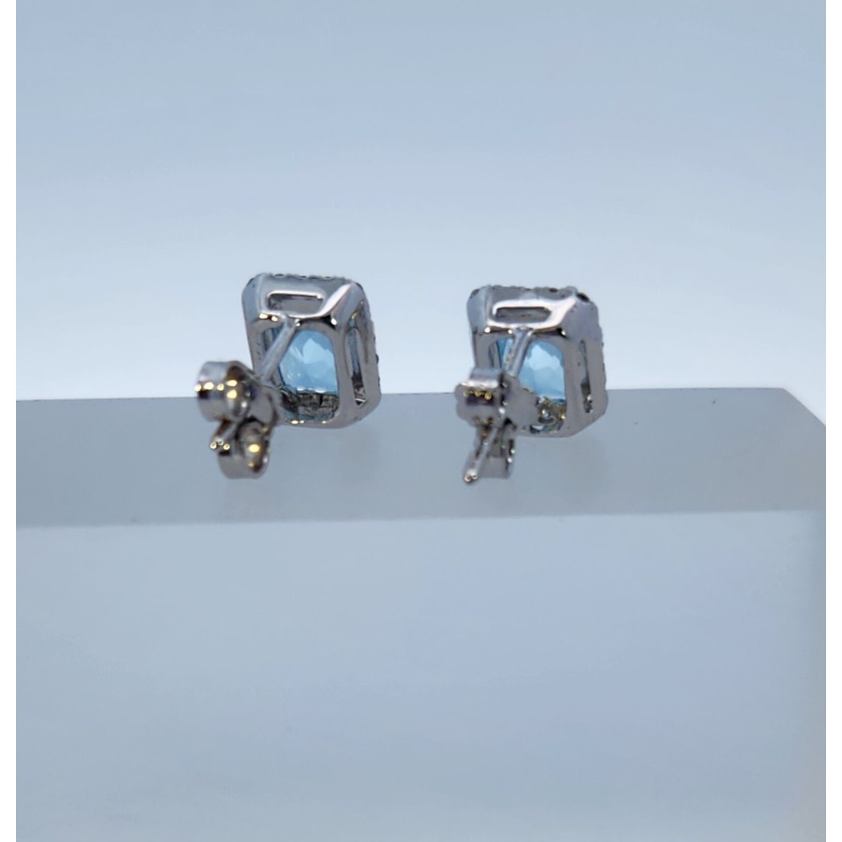 PeJay Creations 14 Karat White Gold Aquamarine & Diamond Earrings
