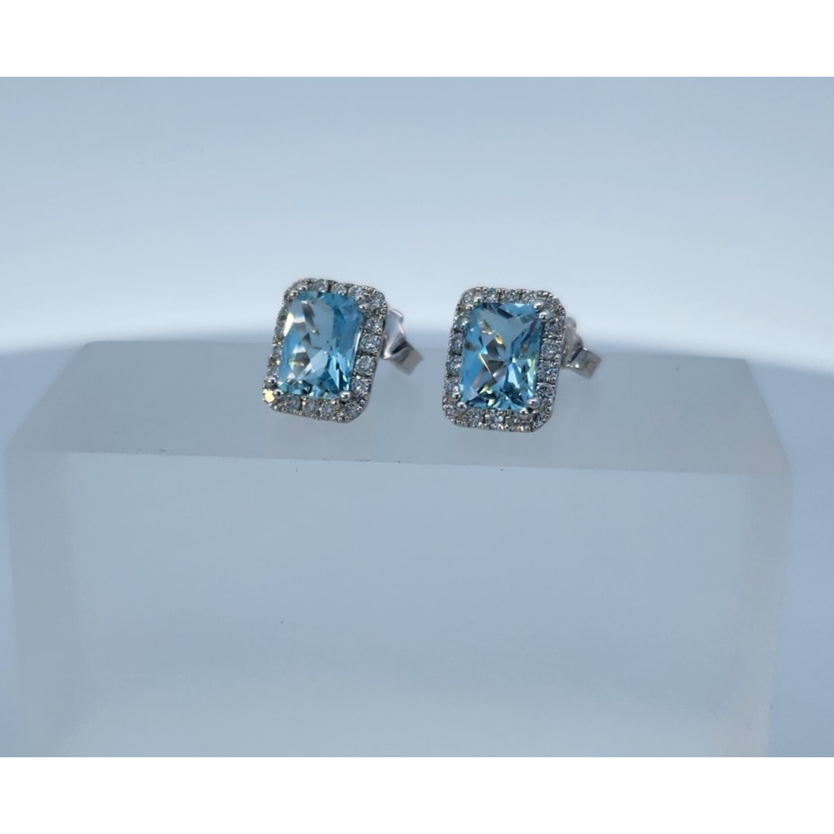 PeJay Creations 14 Karat White Gold Aquamarine & Diamond Earrings