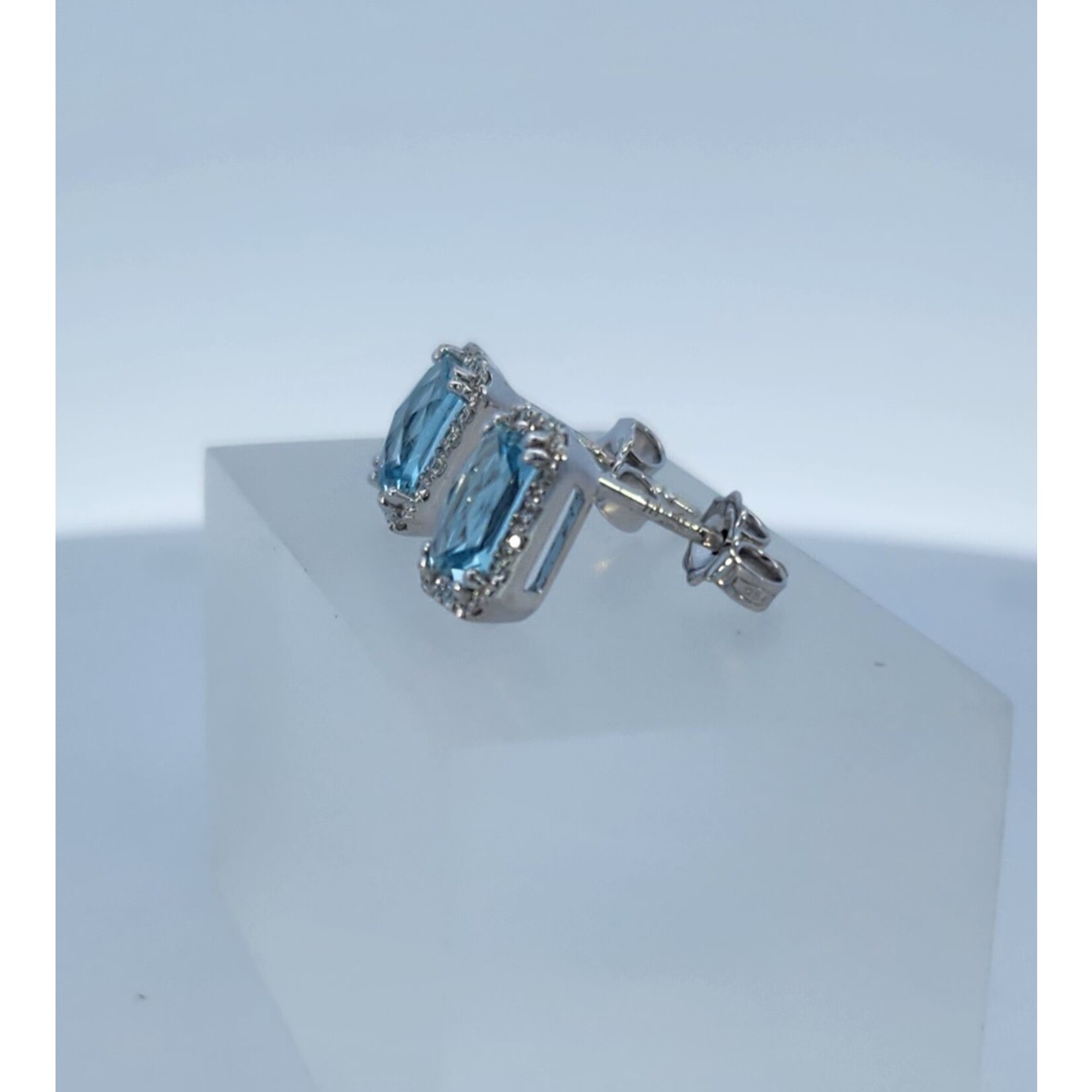 PeJay Creations 14 Karat White Gold Aquamarine & Diamond Earrings