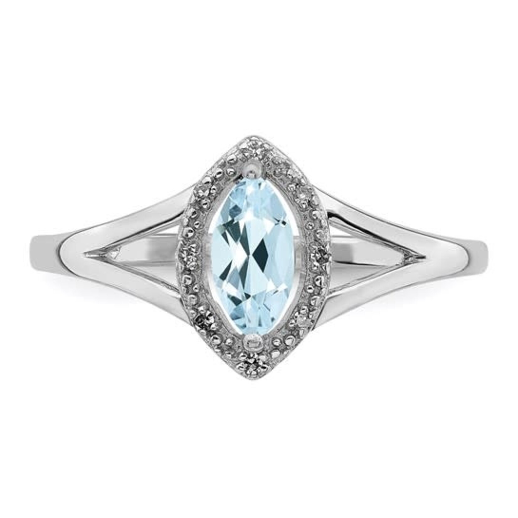 Sterling Silver Aquamarine & Diamond Marquise Ring
