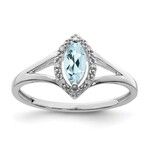 Sterling Silver Aquamarine & Diamond Marquise Ring